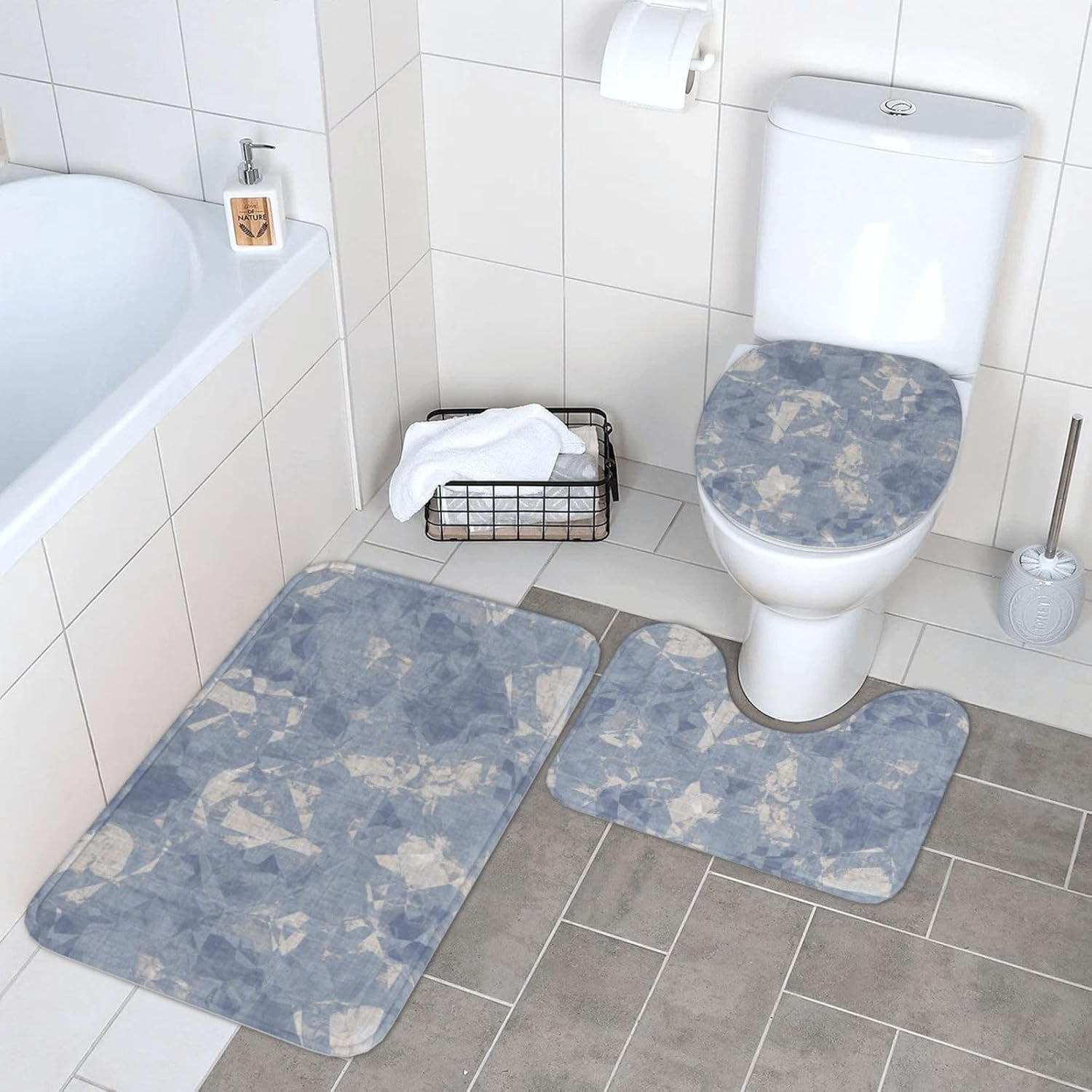 French Linen Print 3-Piece Bath Mat Set