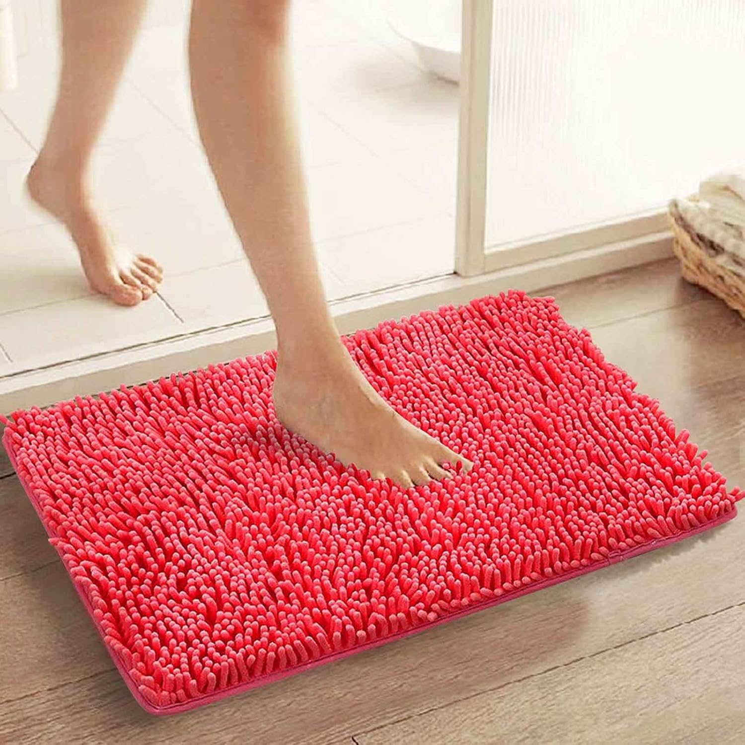 Scceatti Fluffy Bath Rug - Non Slip Soft Thick 20x12In Light Red Pink