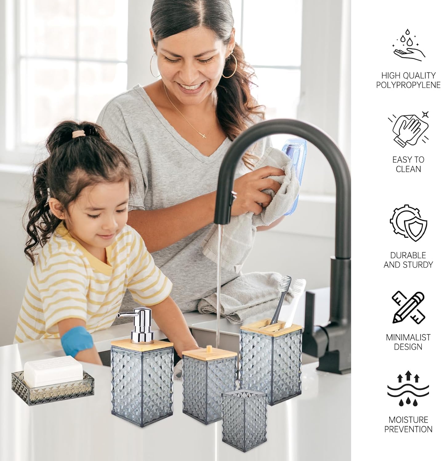 Modern Dark Grey Bathroom Accessory Set 5 Pcs