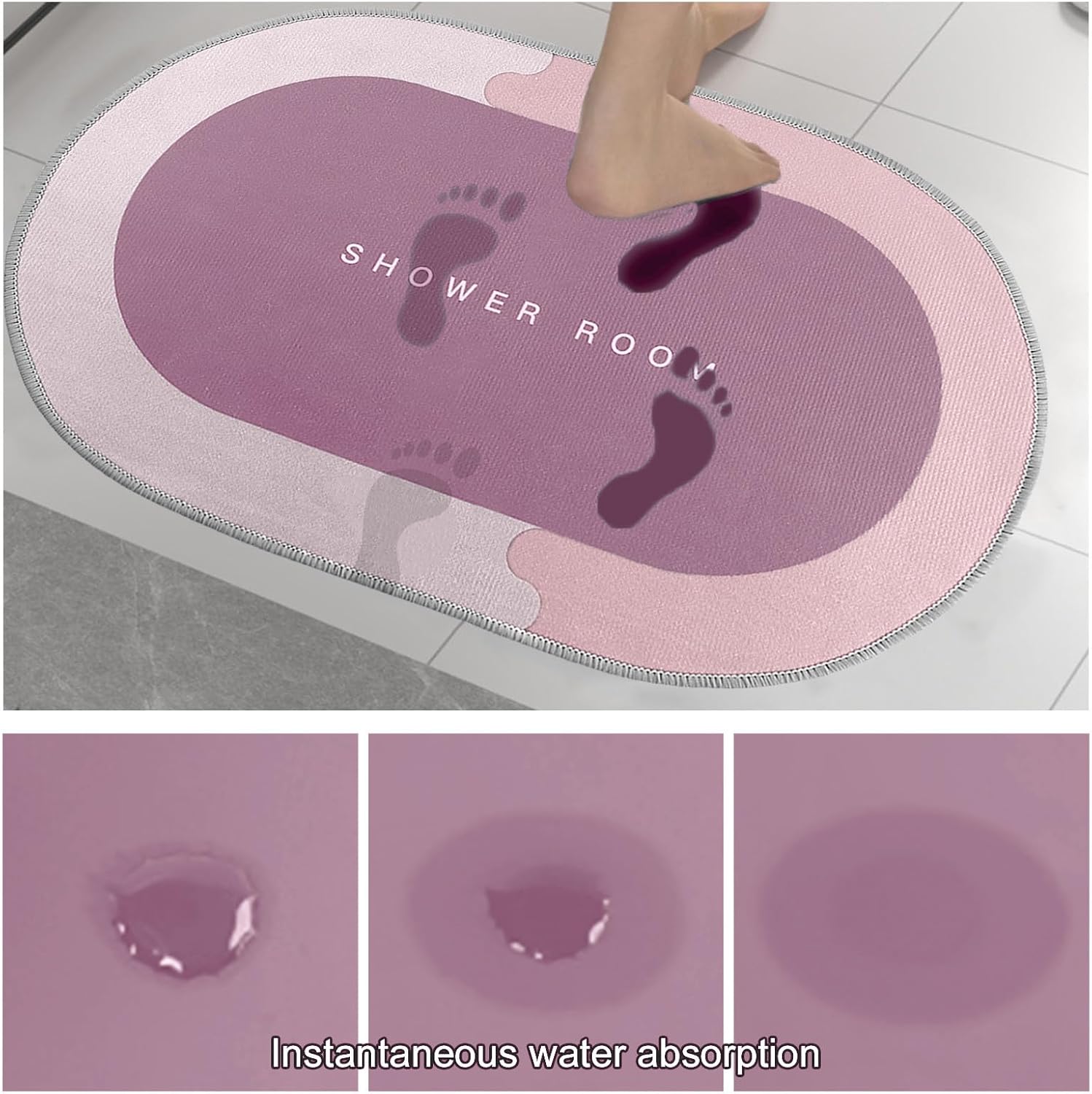 Quick Absorption Bathroom Mat with Non-Slip Rubber Backing Pink