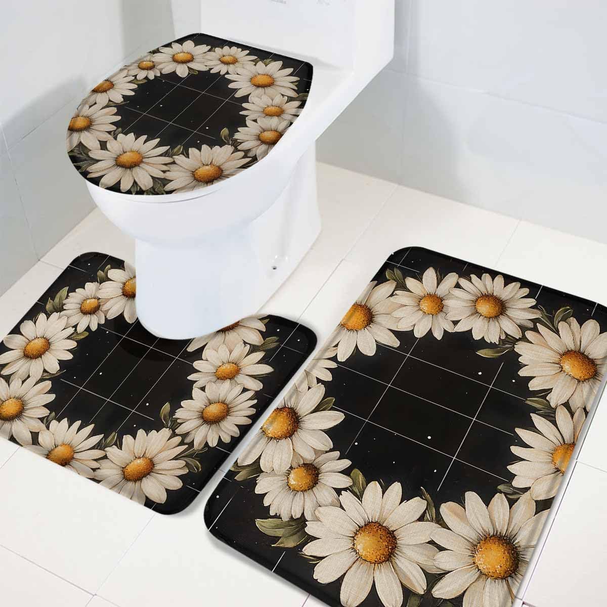 Wotrend Spring 3 Piece Bath Rug Set Pastoral Daisy
