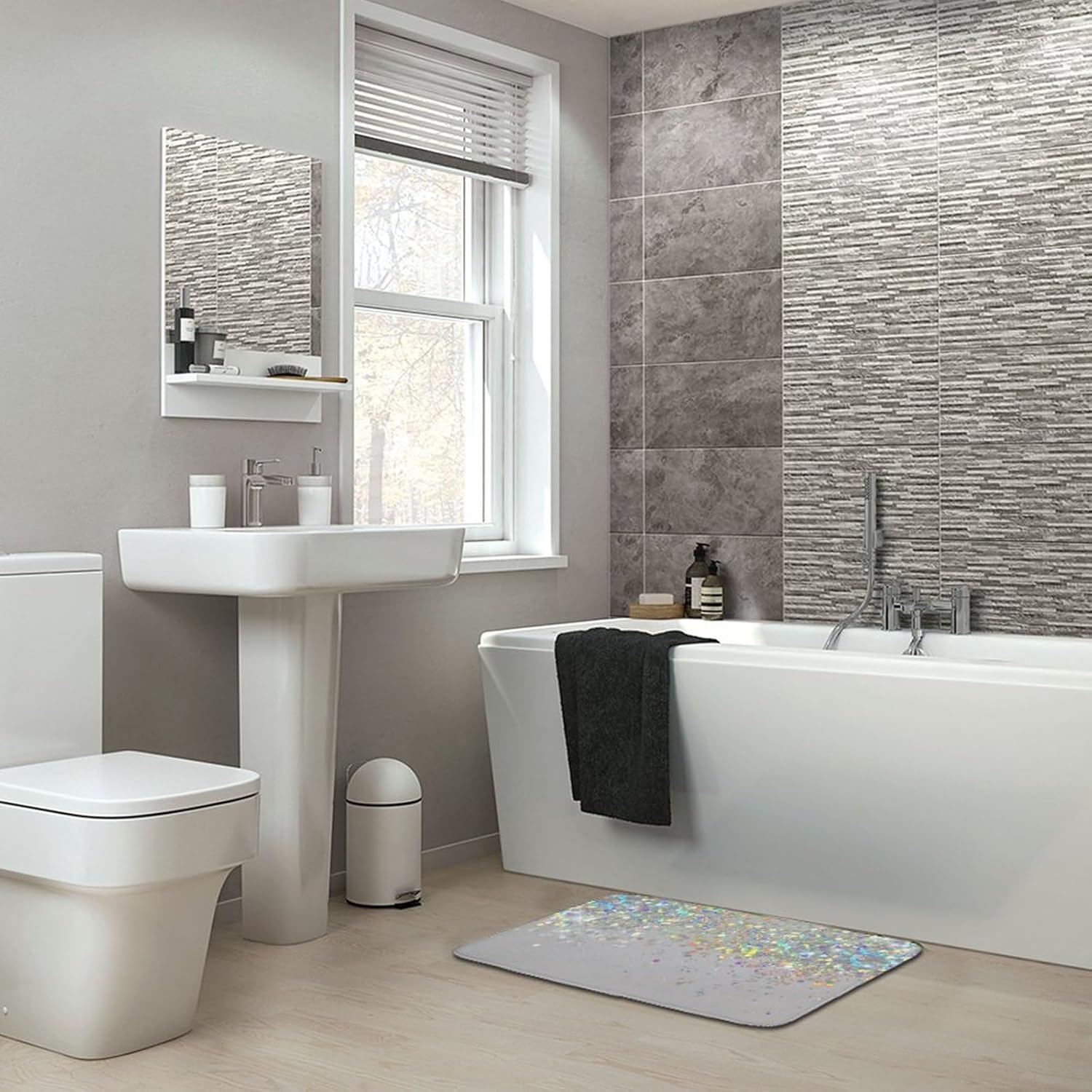 Curdesi Luxury Bath Rug Silver Gray Glitter Non Slip 20x32inch