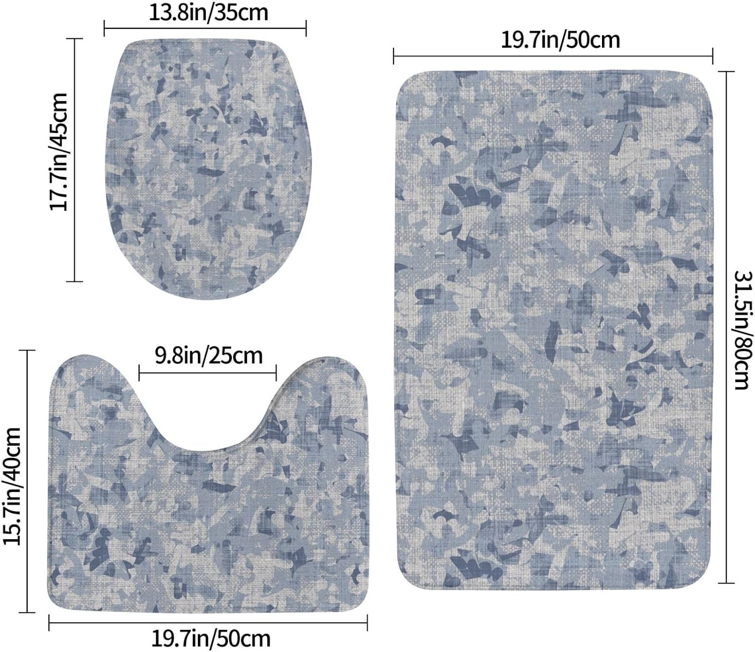 French Linen Mottled Print 3-Piece Bath Rug Set