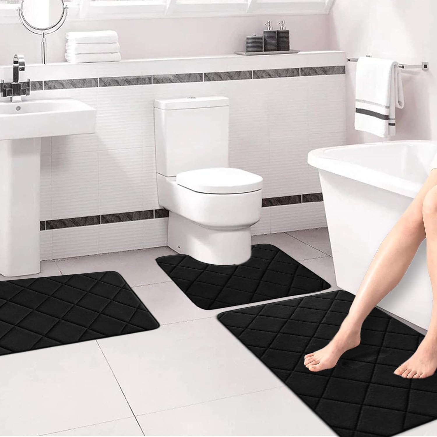 Soft Non-Slip Bath Mat Set 3 Pieces