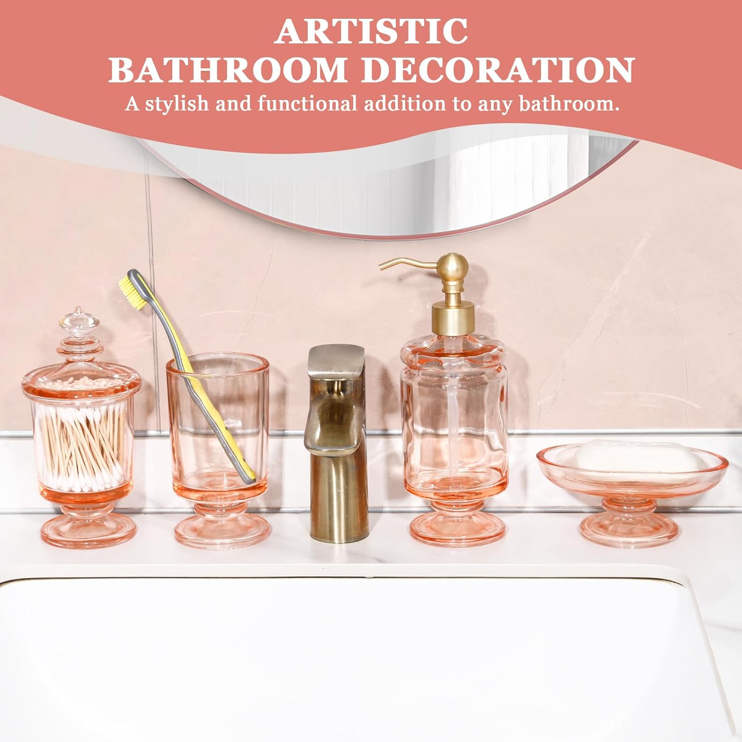 Pink Glass Bathroom Accessories Set 4Pcs 1