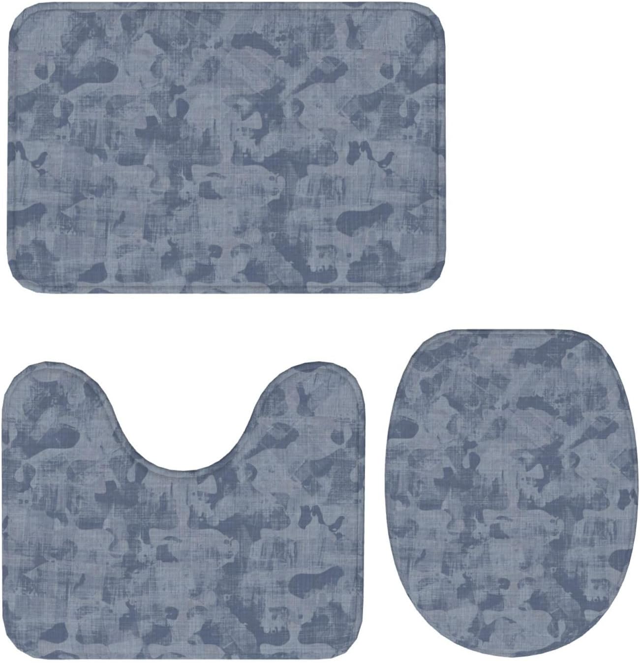 French Blue Mottled Linen 3-Piece Bath Rug Set