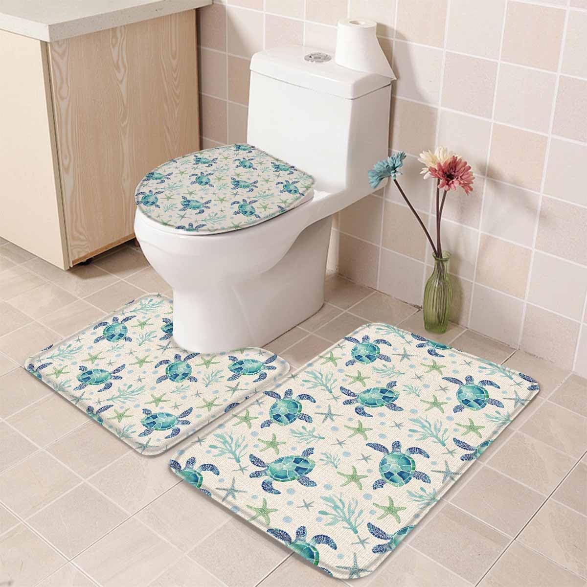 Wotrend Ocean 3 Piece Bath Rug Set with Non-Slip Mats