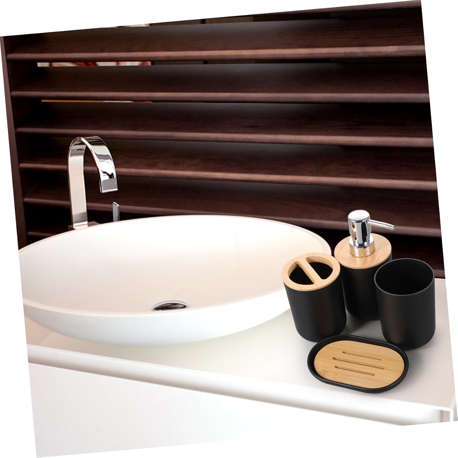 UTHCLO 4PC Bathroom Accessory Set - Soap Dispenser Cup Holder Toothbrush Holder