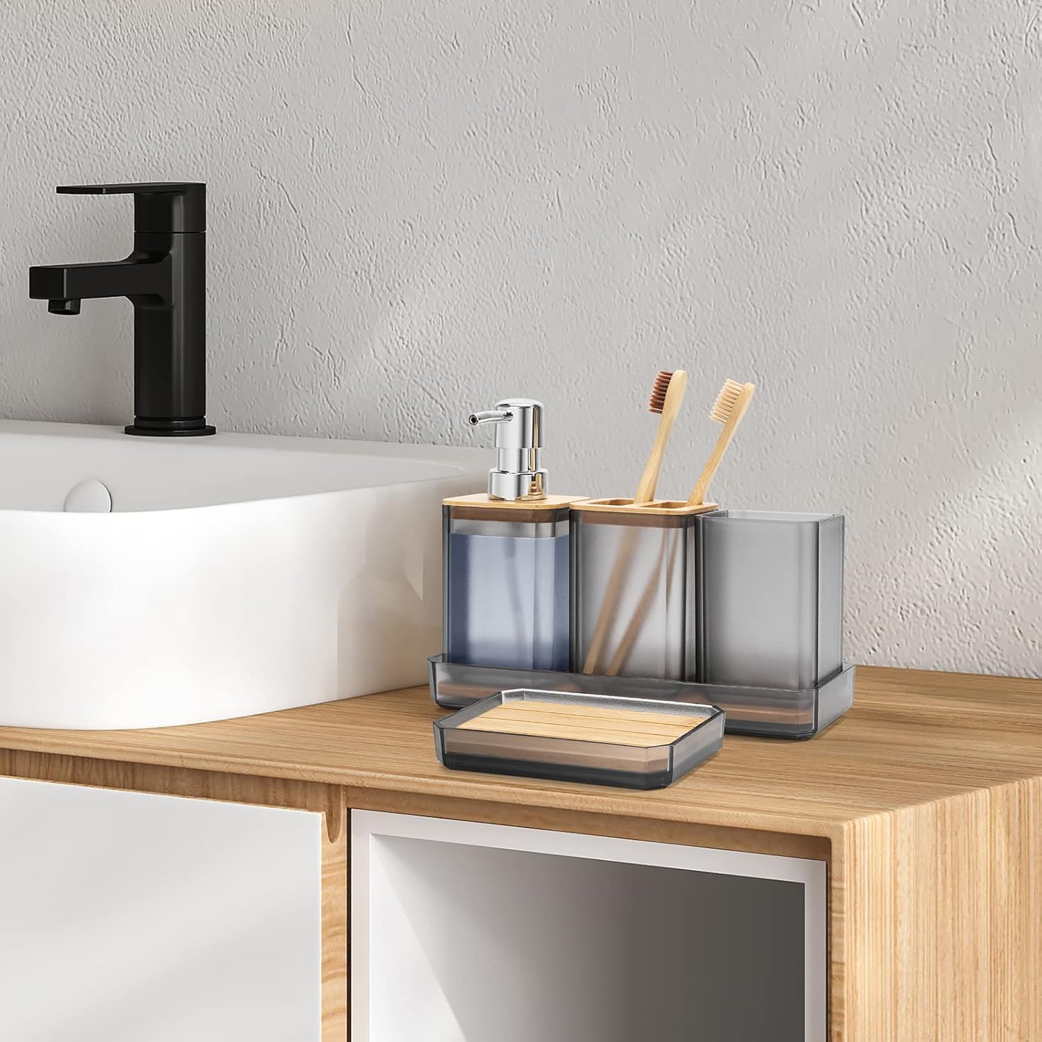FEILANDUO 5 Pcs Bathroom Accessory Set Grey