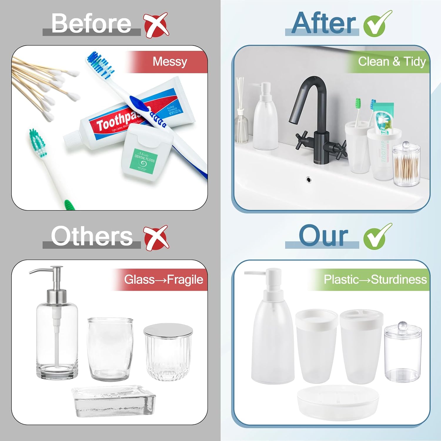 FACULX 8-Piece Bathroom Accessories Set White