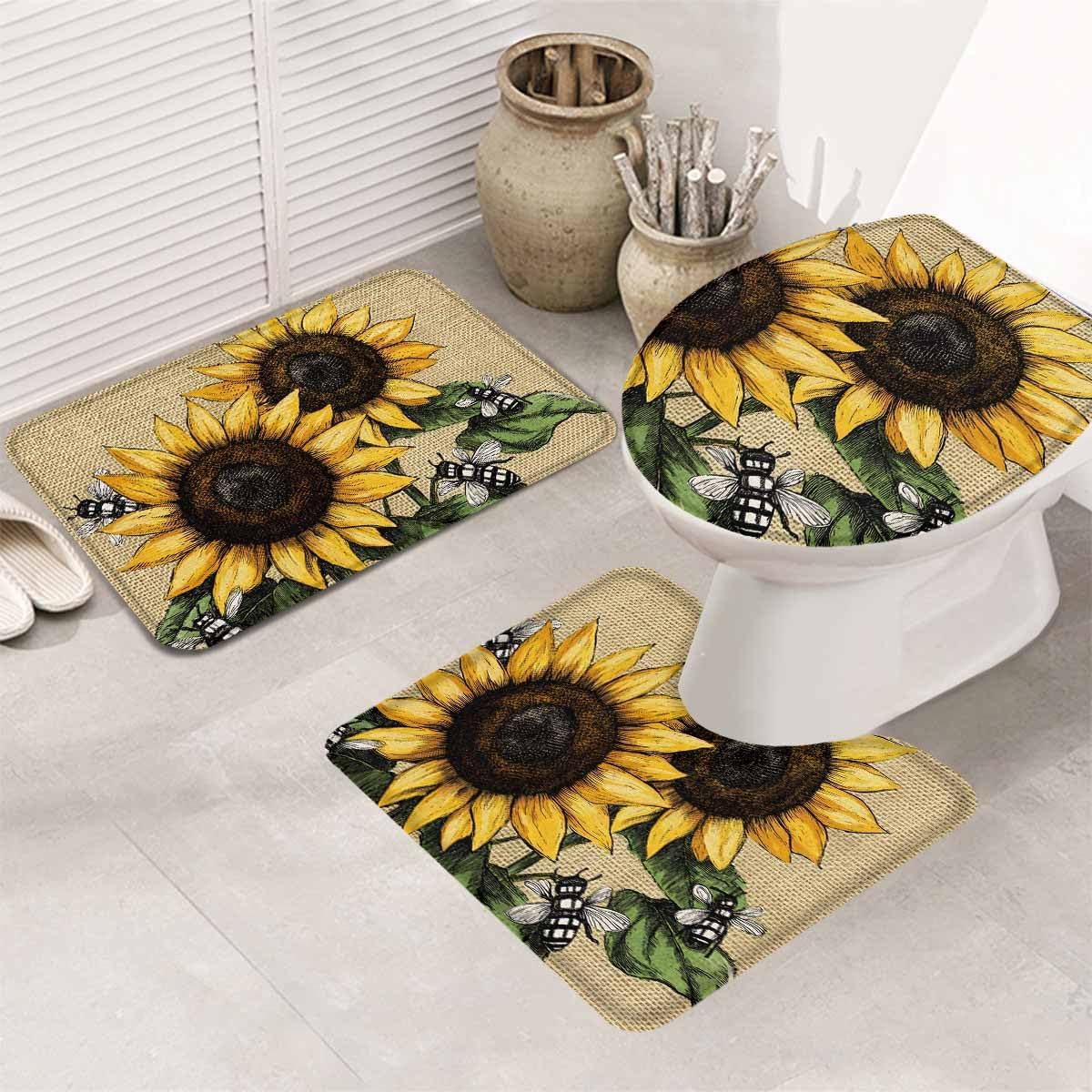 Wotrend Sunflower Bath Rug Set 3 Piece