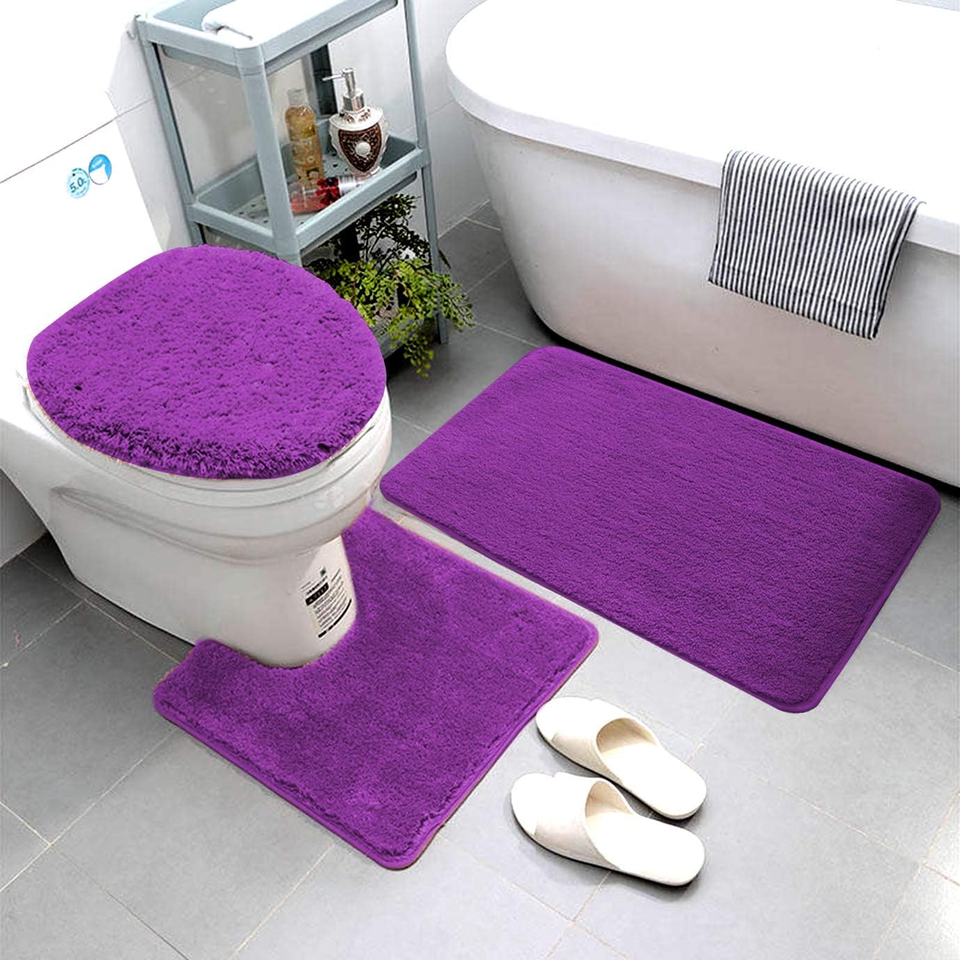 Smart Linen 3 Piece Bathroom Rug Set Purple