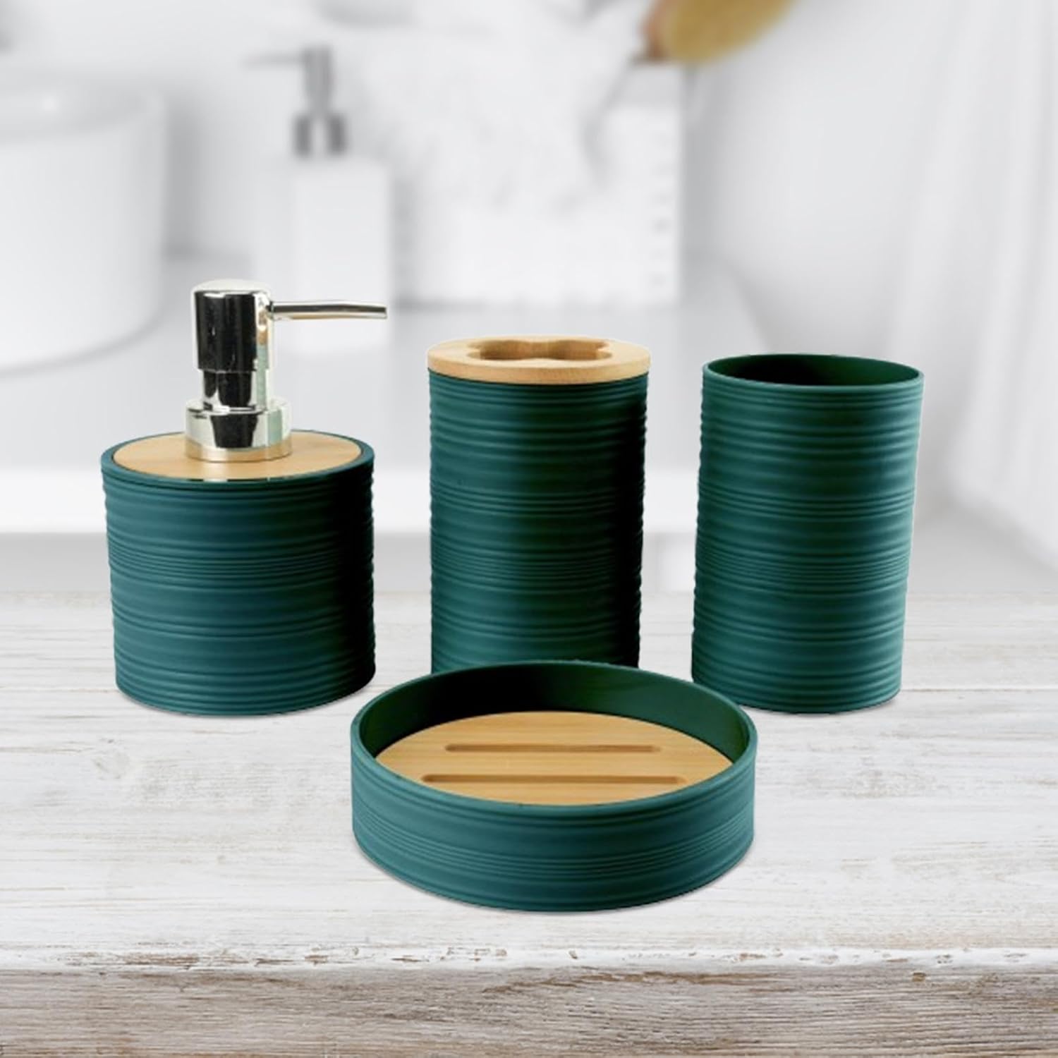 4Pcs Bathroom Accessories Set in Dark Green