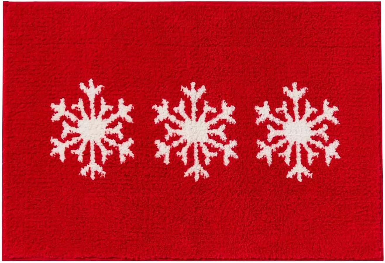 Yiwula Christmas Doormat Soft Winter Red Snowflake Bath Rug