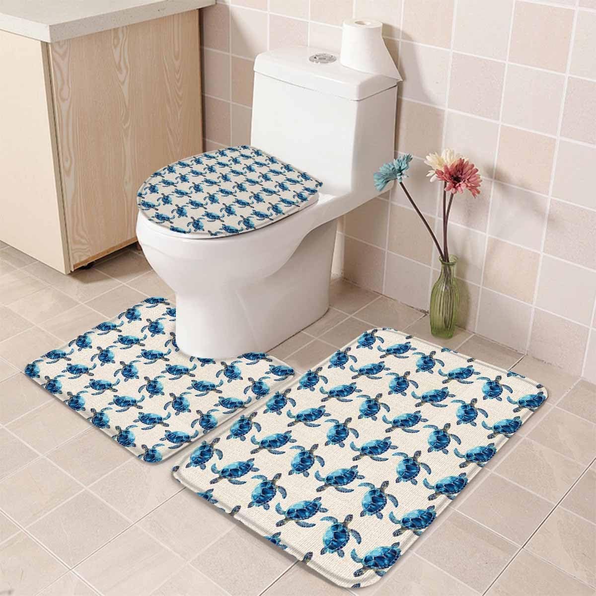Wotrend Ocean 3 Piece Bath Rug Set Nautical Blue 1