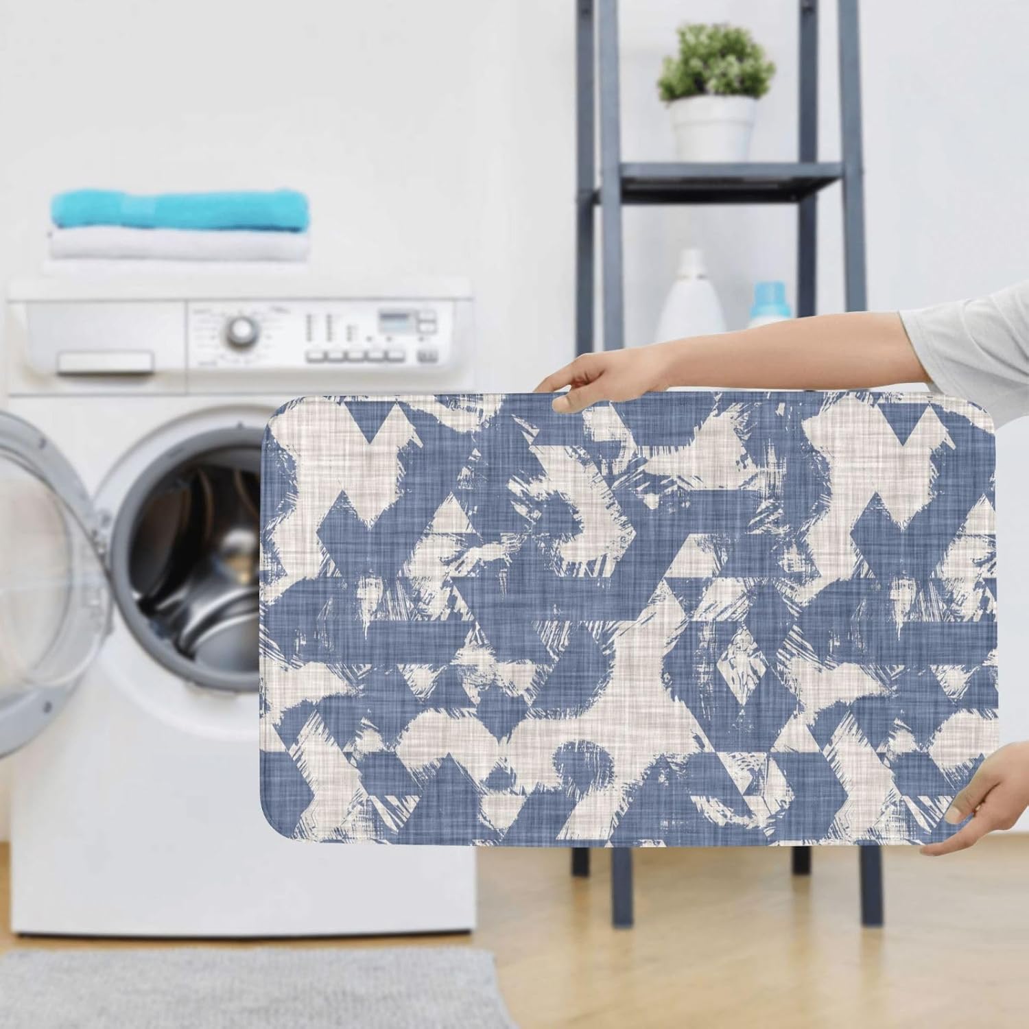 French Linen Mottled Print 3-Piece Bath Rug Set 1