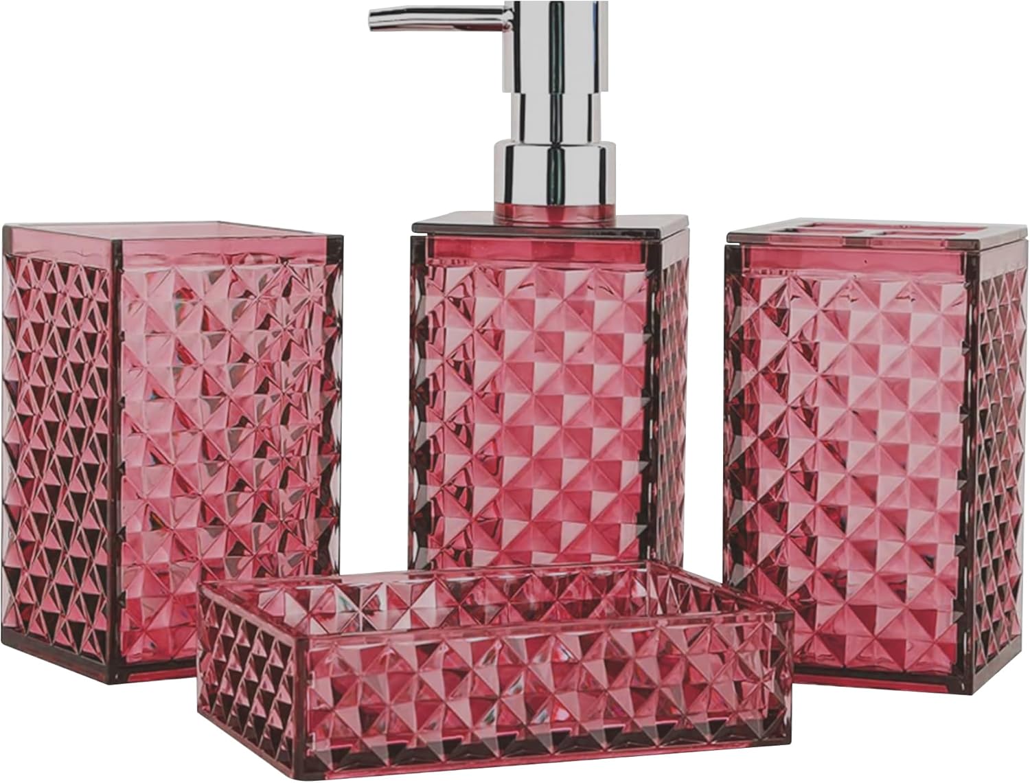 Cevly 4-Piece Bathroom Accessories Set Acrylic Fuchsia