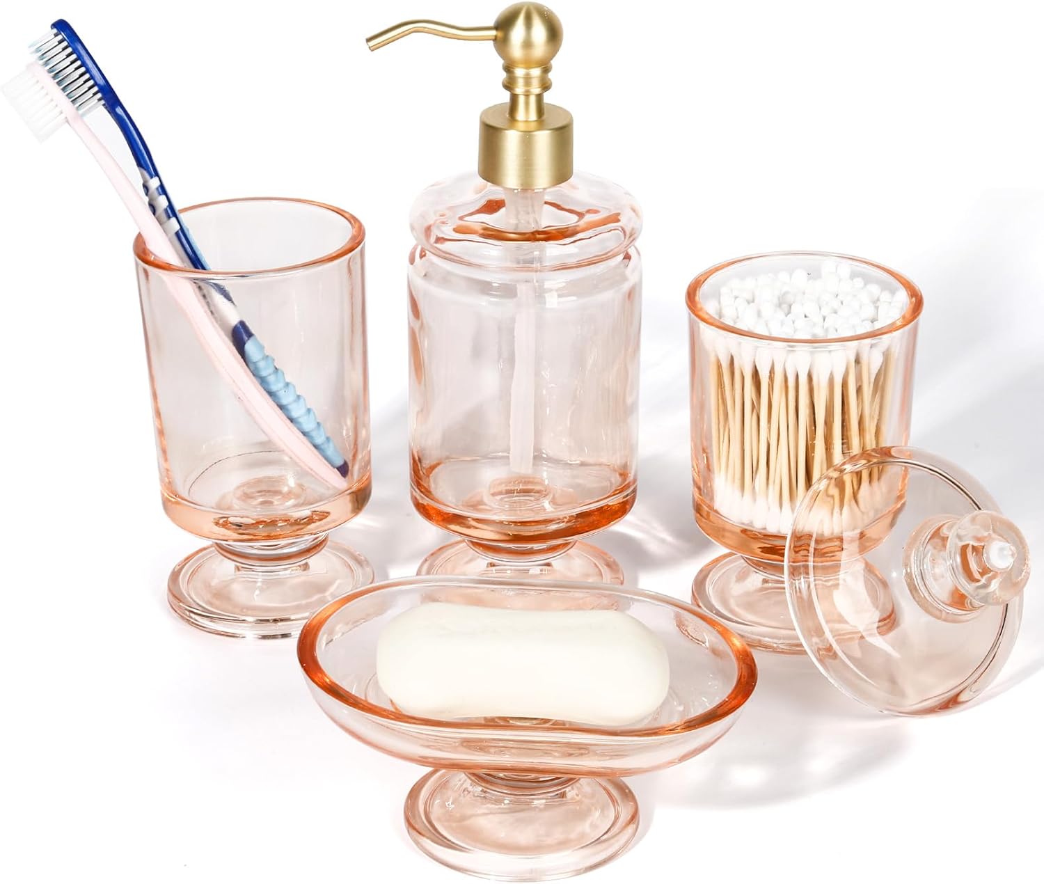 Pink Glass Bathroom Accessories Set 4Pcs 1