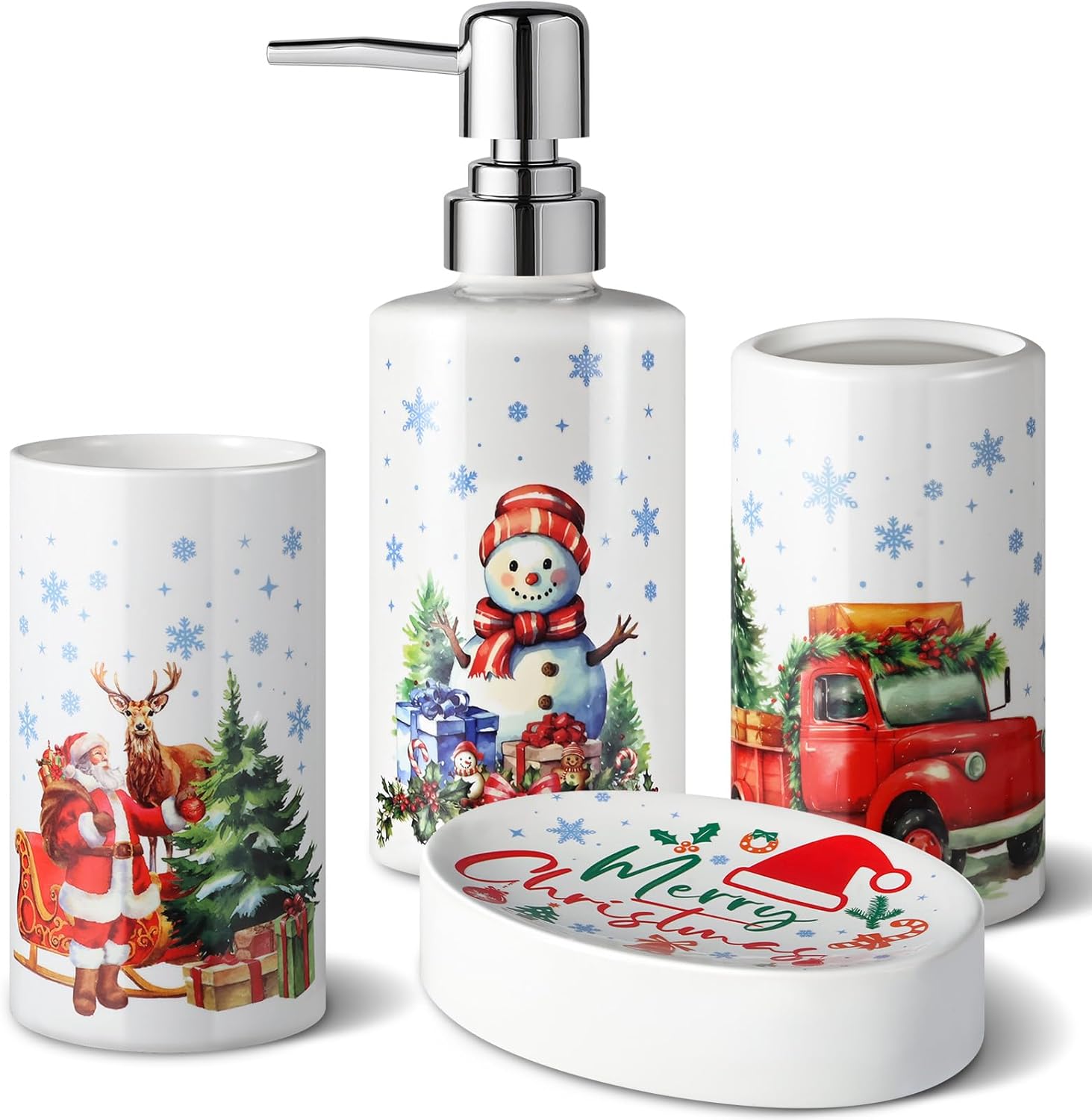 Christmas Bathroom Decor Set - 4 Piece Ceramic Accessories 1