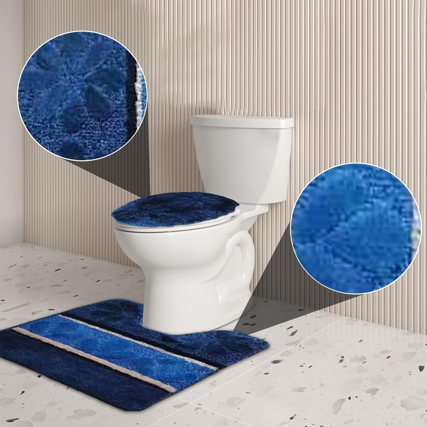 BH Home Linen 3 Pcs Oversized Geometric Shaggy Bath Rug Set