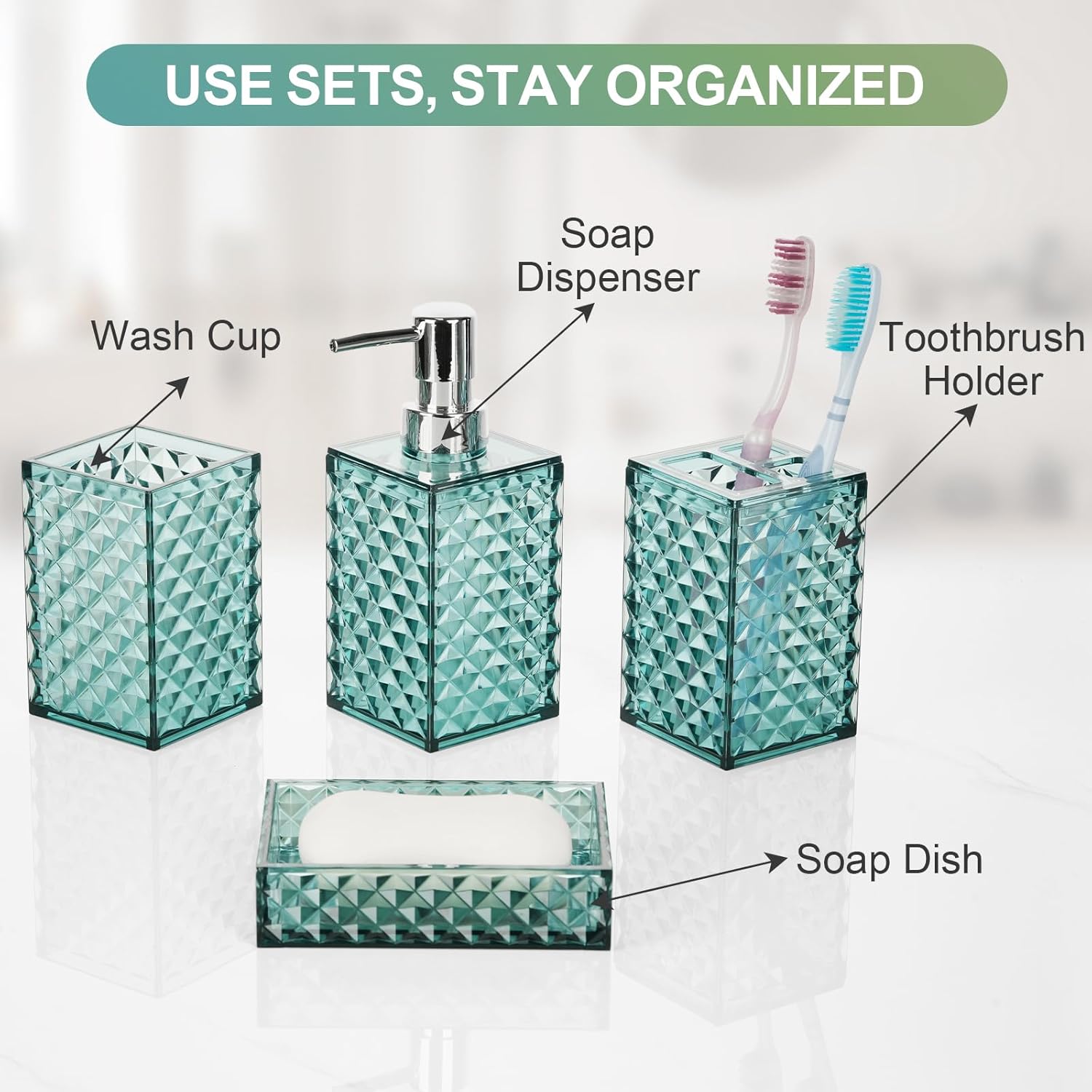 Samhe 4 Pcs Blue Plastic Bathroom Accessory Set