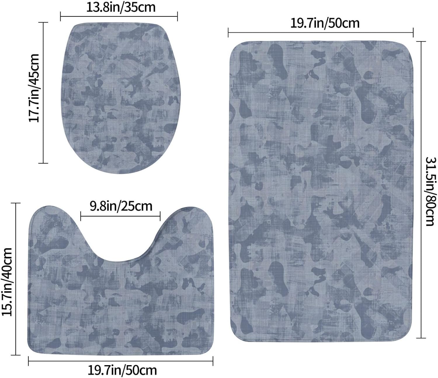 French Blue Mottled Linen 3-Piece Bathroom Rug Set