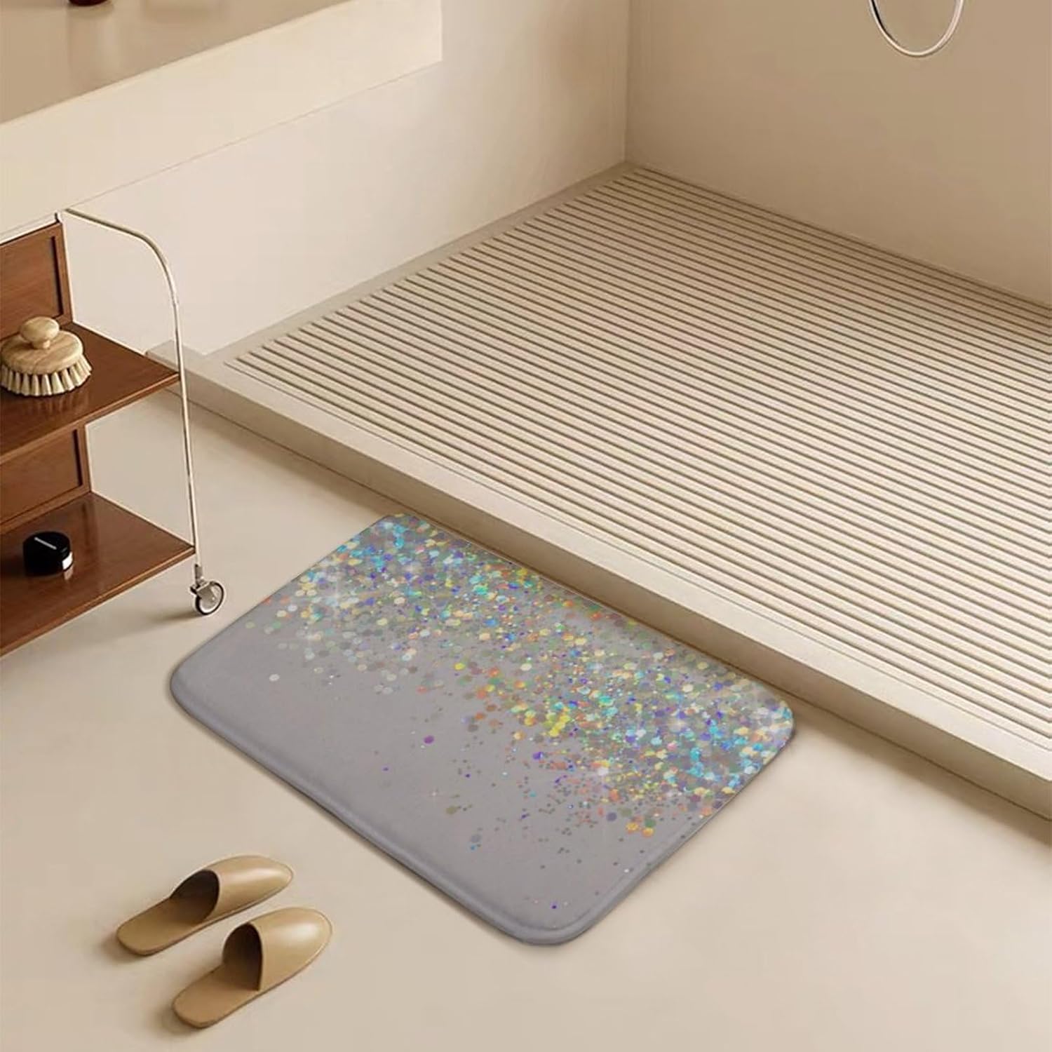 Curdesi Luxury Bath Rug Silver Gray Glitter Non Slip 20x32inch
