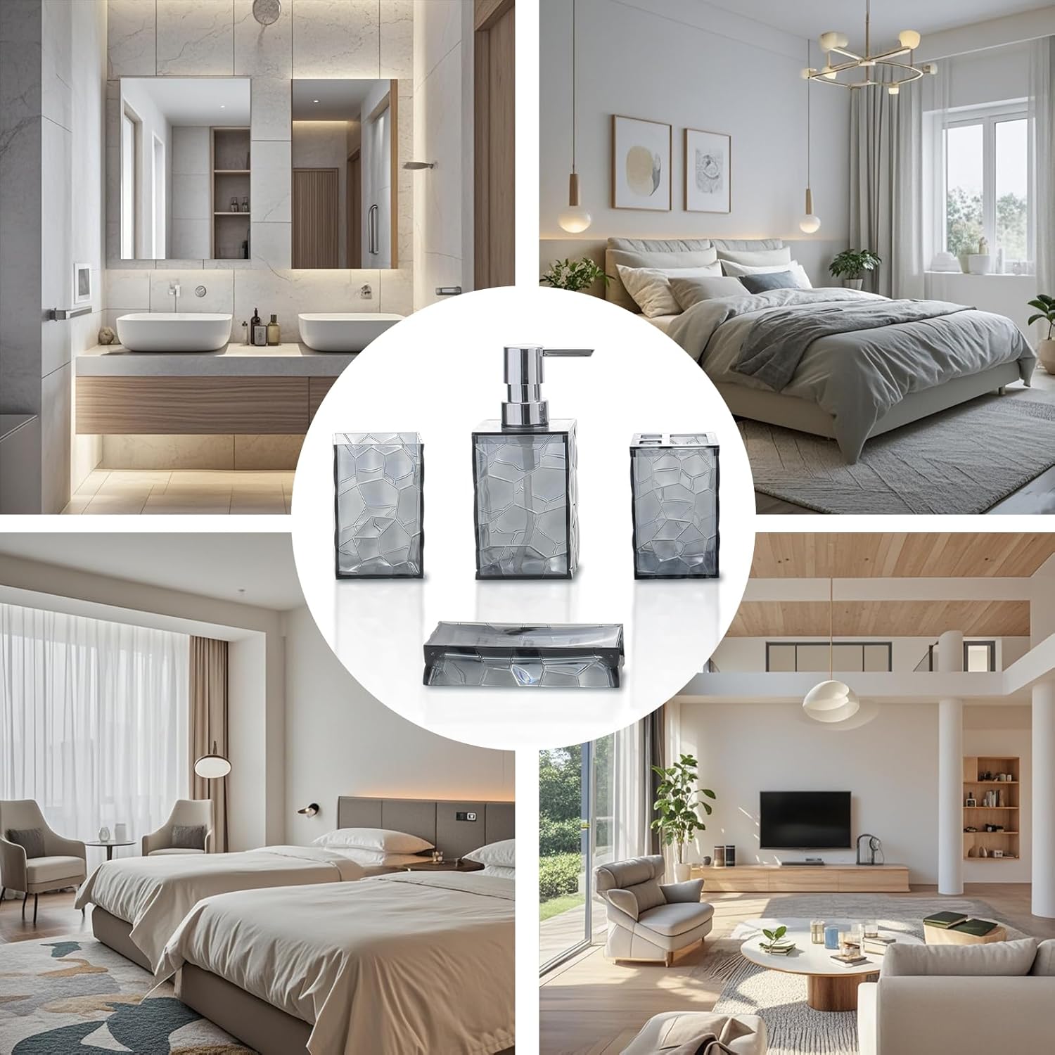 Liuonnam 4-Piece Bathroom Accessories Set Gray