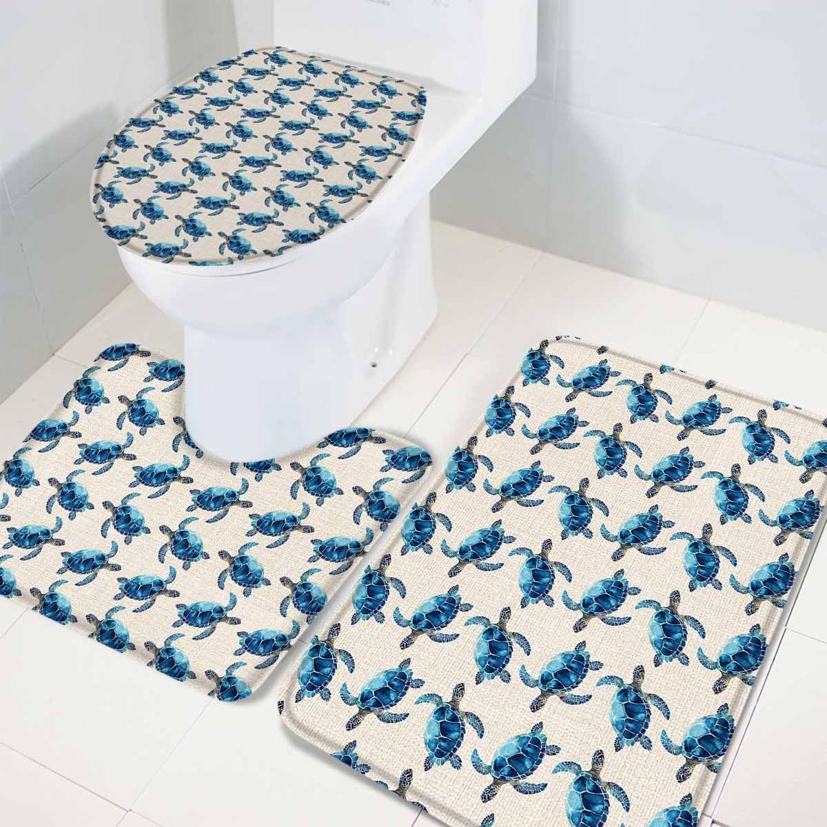 Wotrend Ocean 3 Piece Bath Rug Set Nautical Blue 1