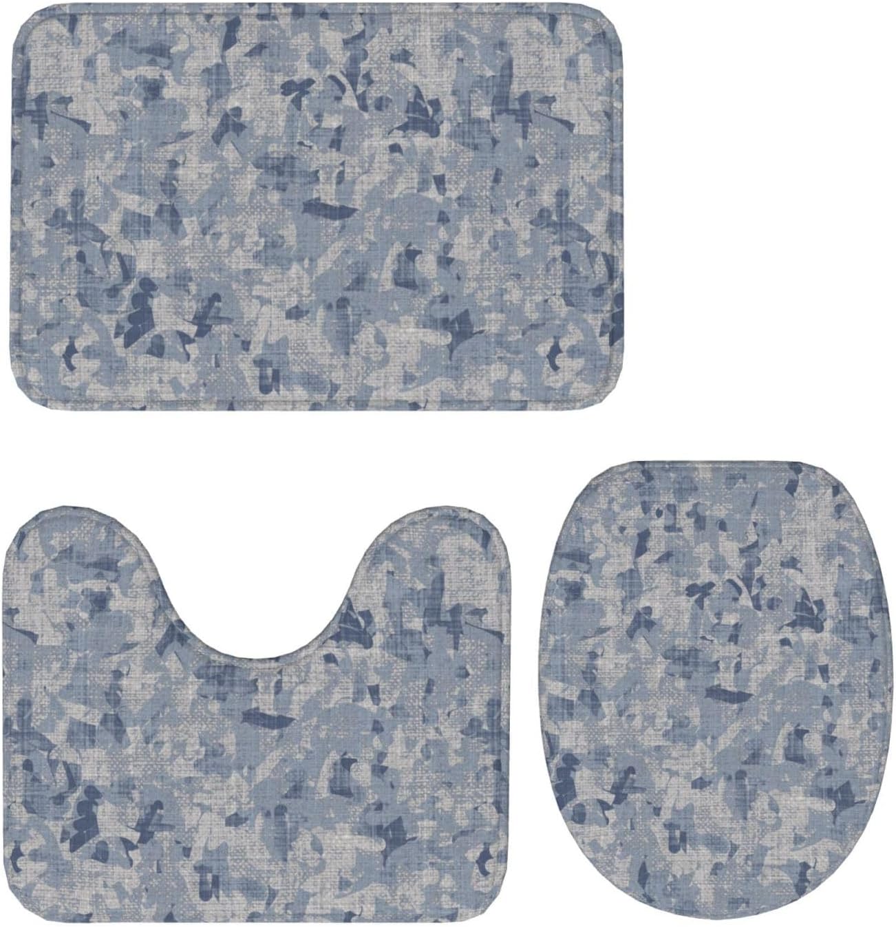 French Linen Mottled Bath Rug Set 3 Pieces Non-Slip