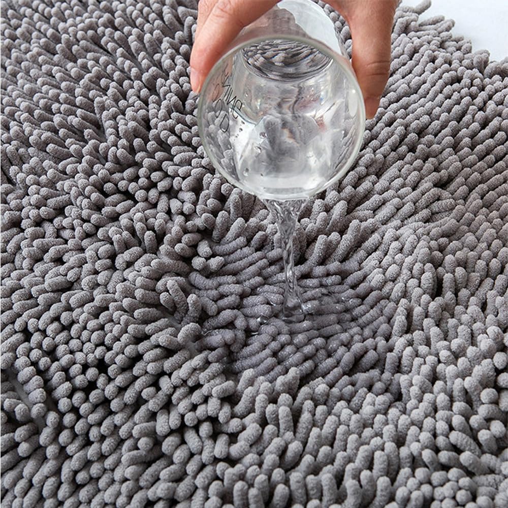 CHENSHUO Semi Circle Bath Rug 2 Pack Grey Non Slip Chenille Mats