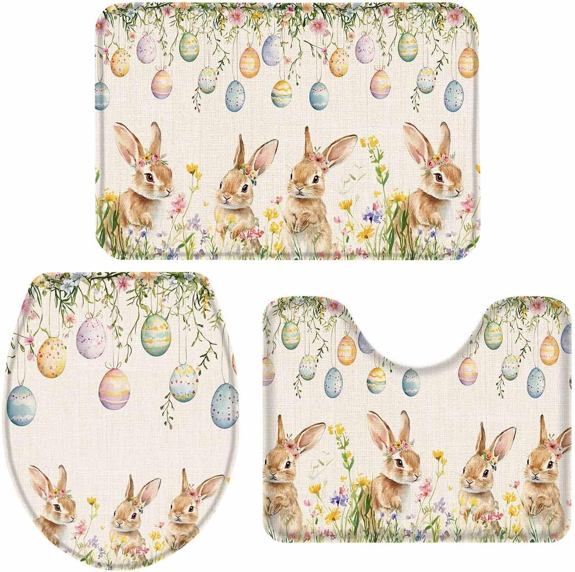 Wotrend Easter Egg 3 Piece Bath Rug Set