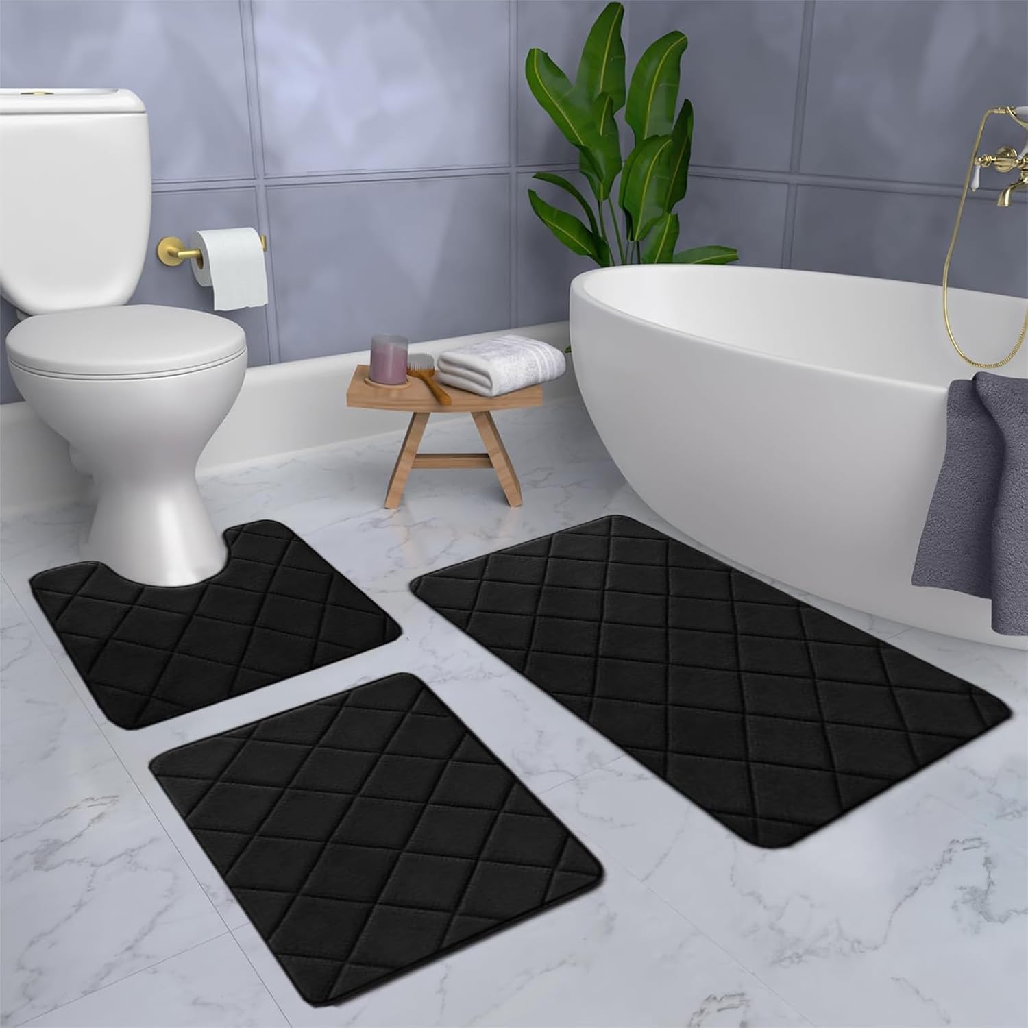 Soft Non-Slip Bath Mat Set 3 Pieces