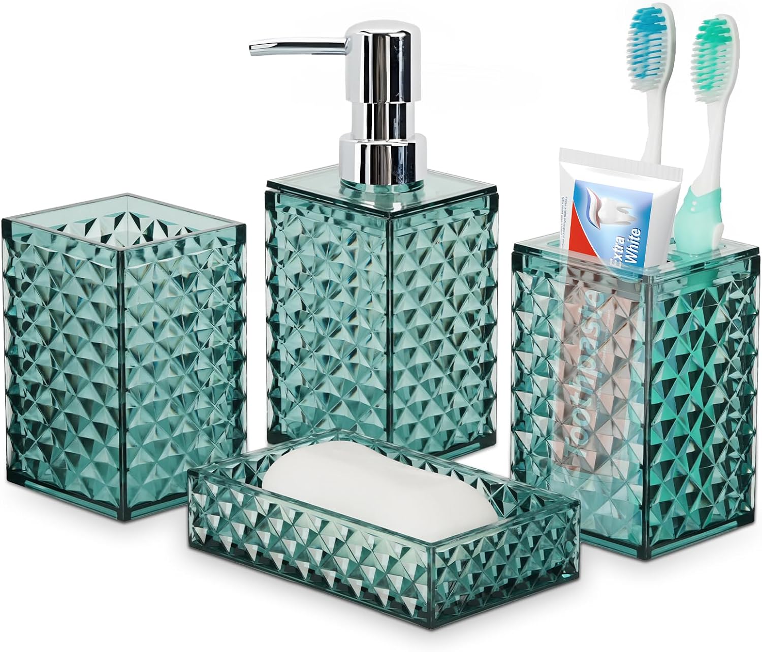 Samhe 4 Pcs Blue Plastic Bathroom Accessory Set