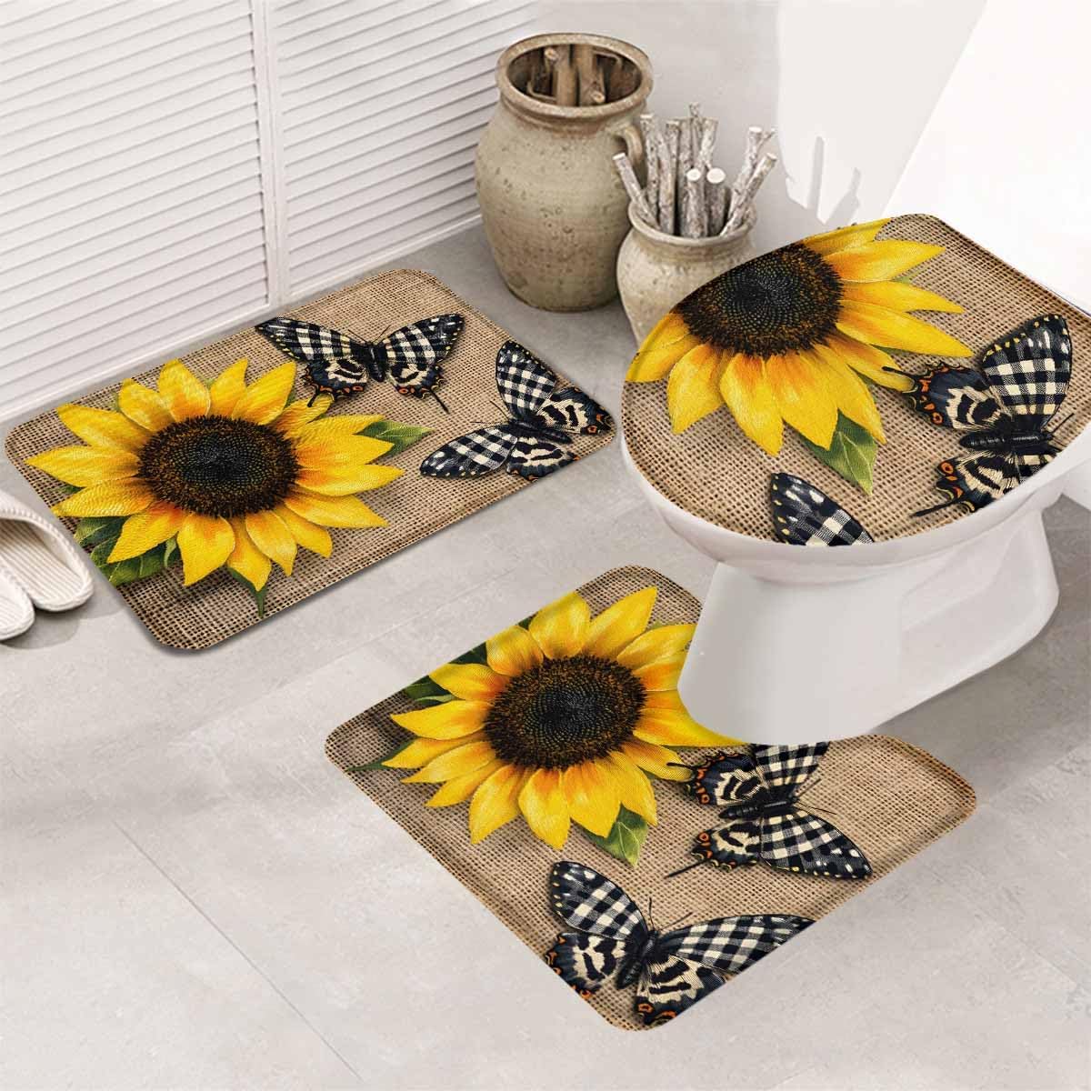 Wotrend Floral 3 Piece Bath Rug Set