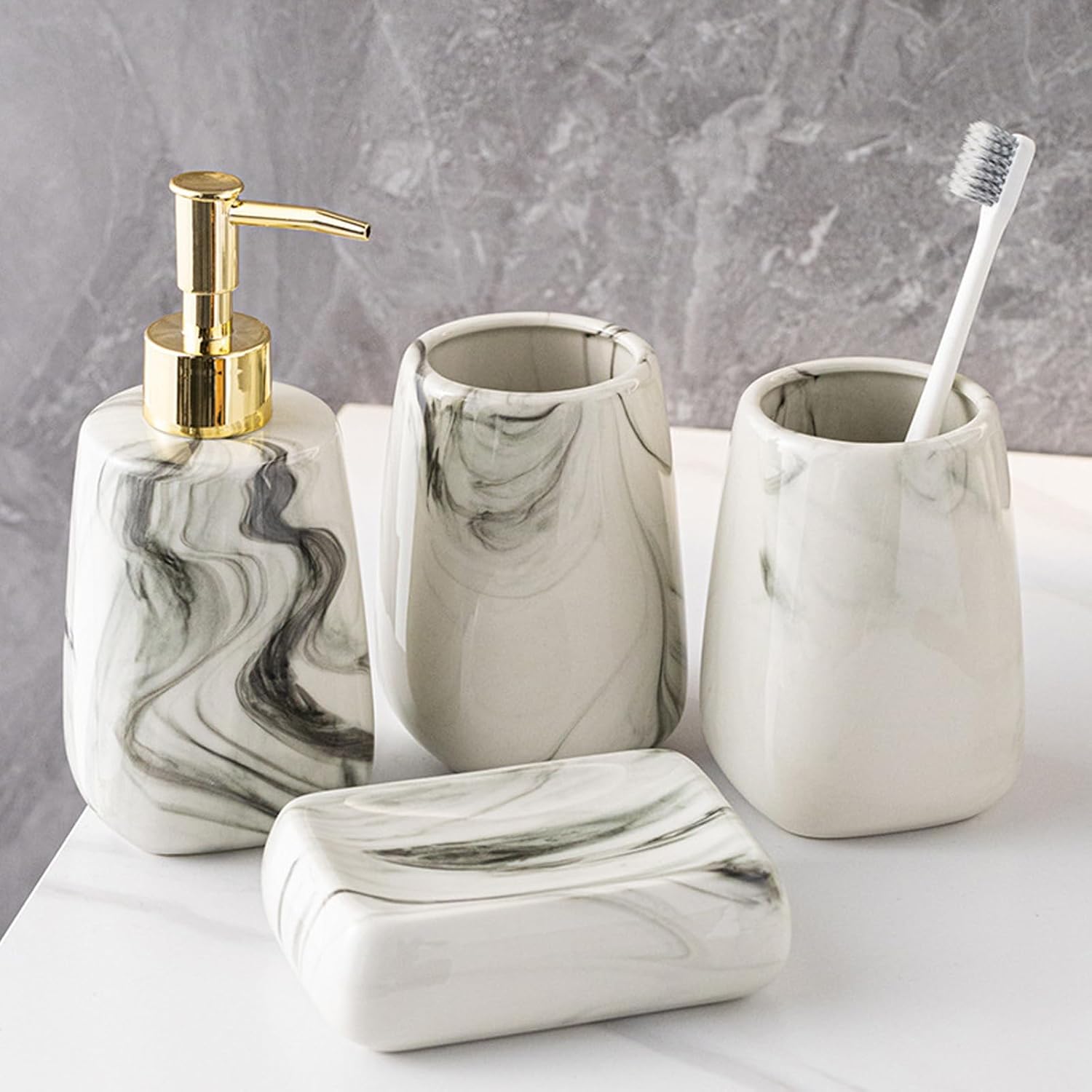 Tmore Ceramic Bathroom Accessory Set 4 Pcs Modern Design