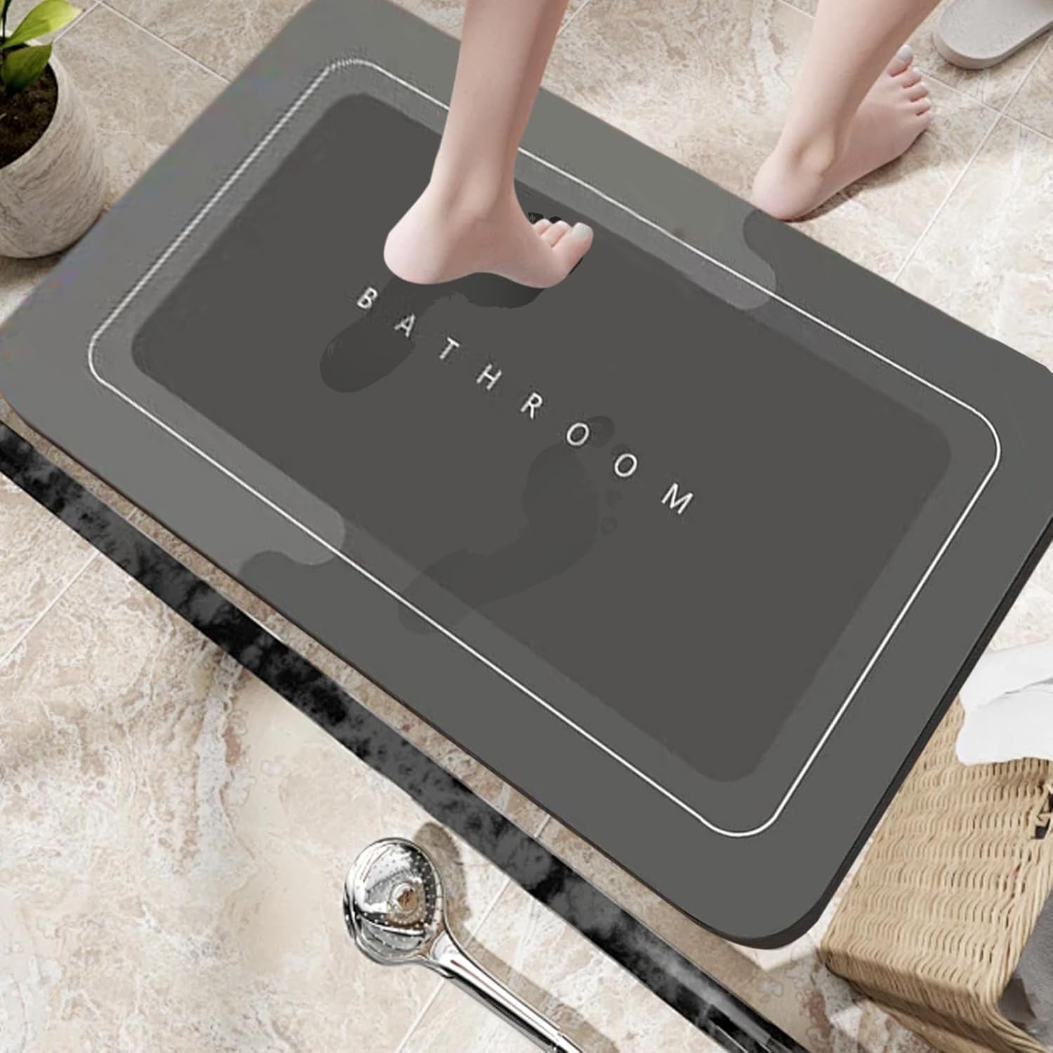 Quick Absorption Dark Gray Bath Mat with Non-Slip Rubber Bottom