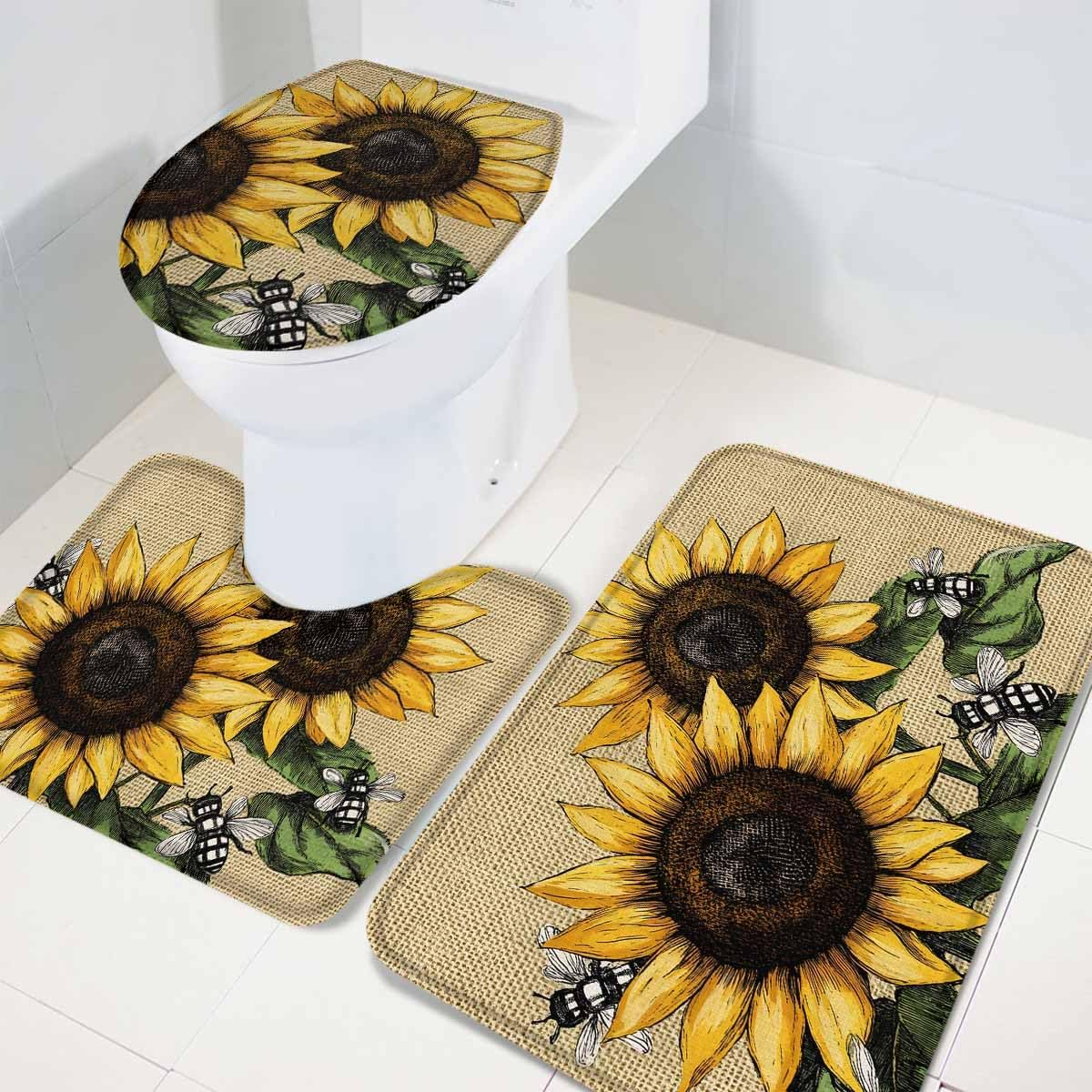 Wotrend Sunflower Bath Rug Set 3 Piece