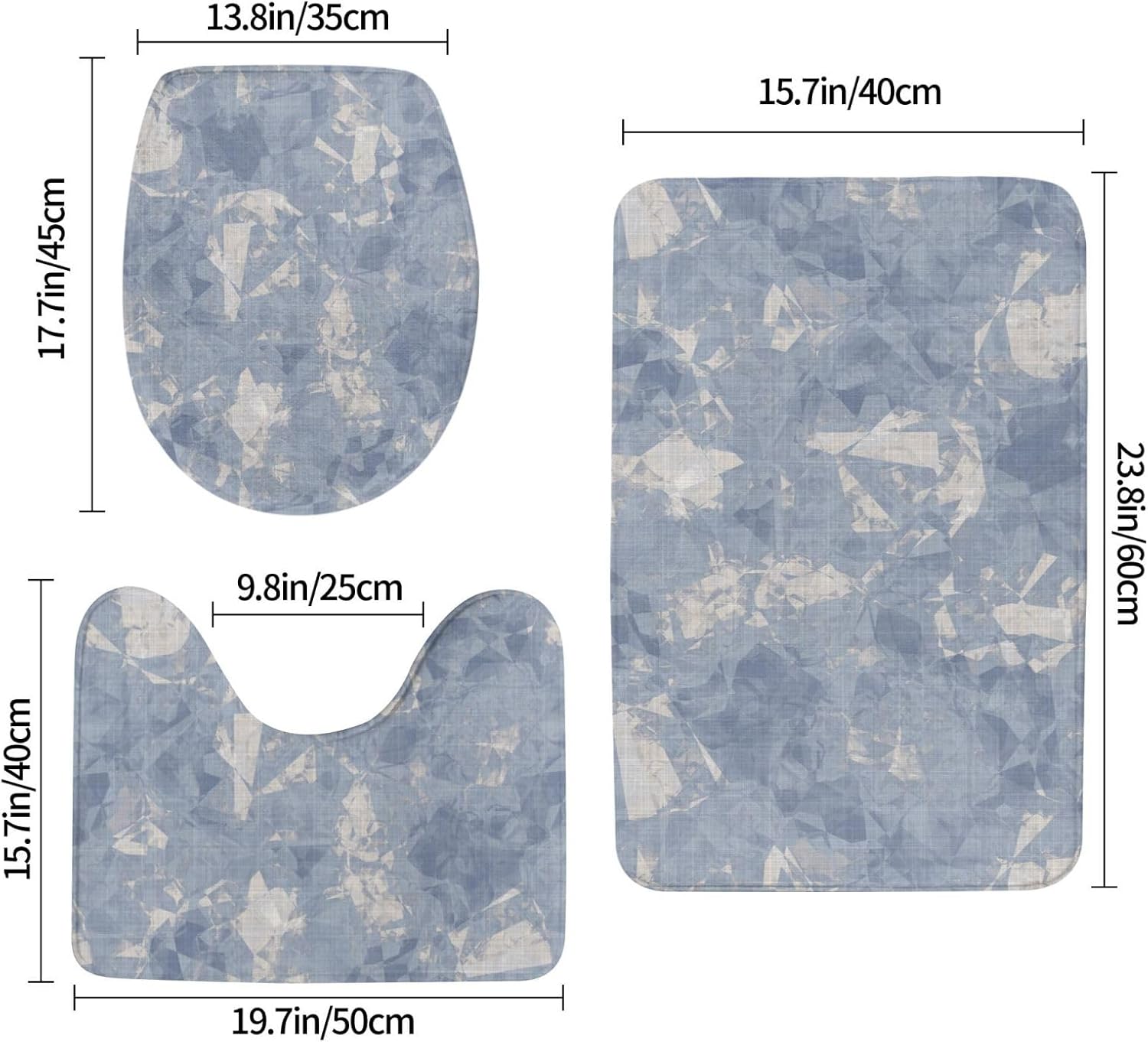French Linen Print 3-Piece Bath Mat Set