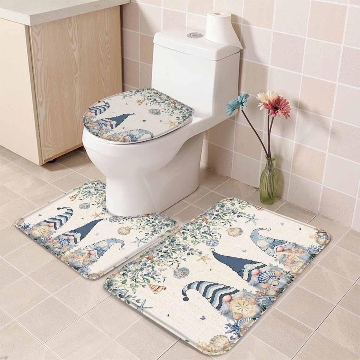 Wotrend Summer 3 Piece Bath Rug Set Ocean Blue Gnome Starfish