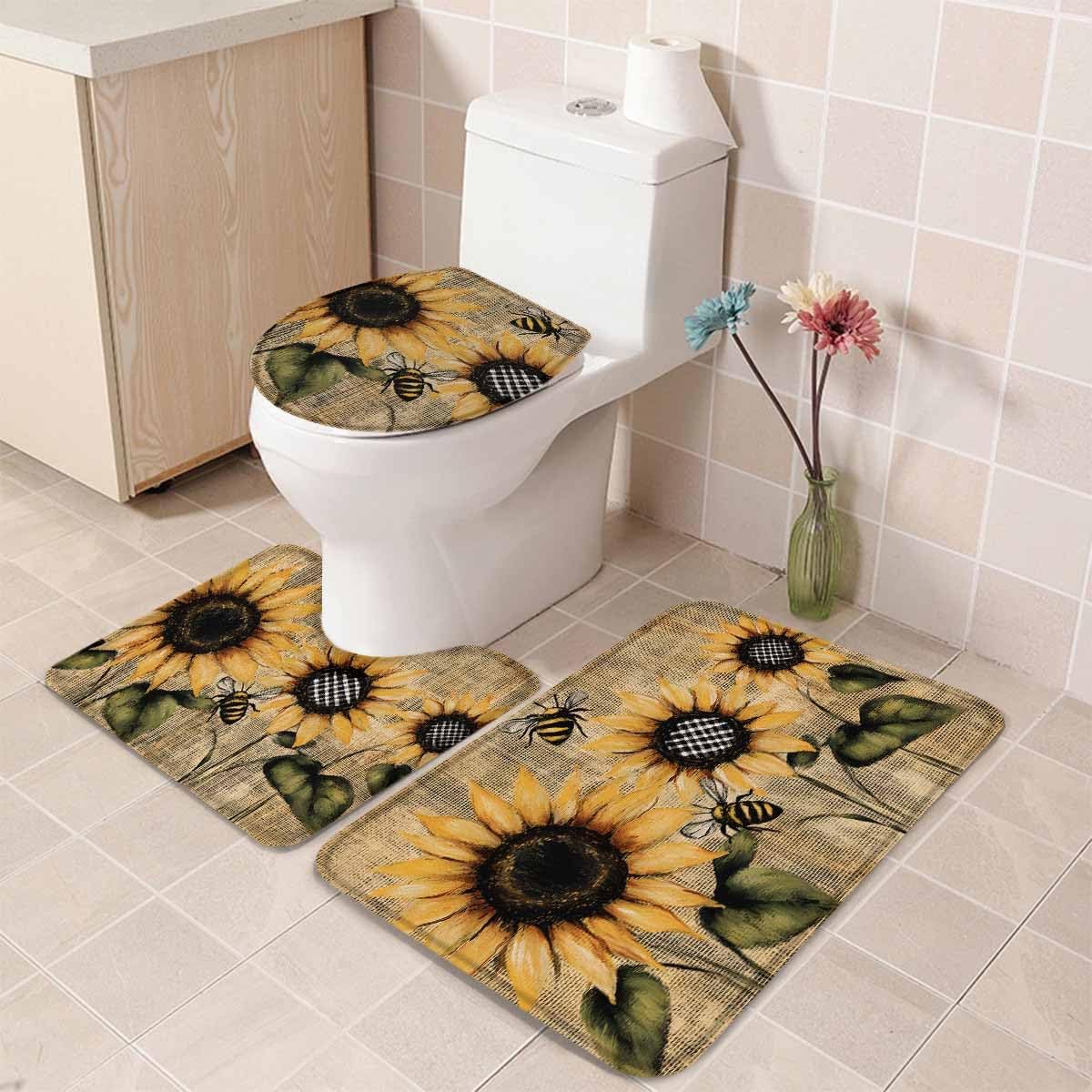 Wotrend Floral Bath Rug Set with Sunflowers Pattern
