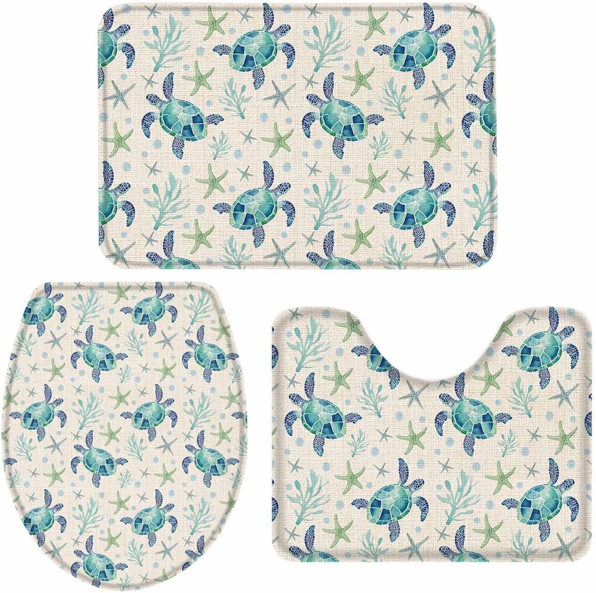 Wotrend Ocean 3 Piece Bath Rug Set with Non-Slip Mats