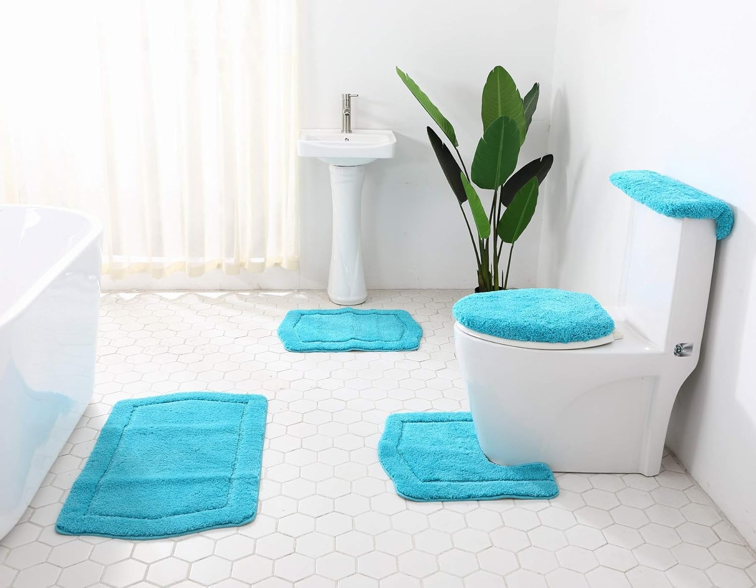 5-Piece Luxurious Ultrasoft Bath Rug Set Aqua