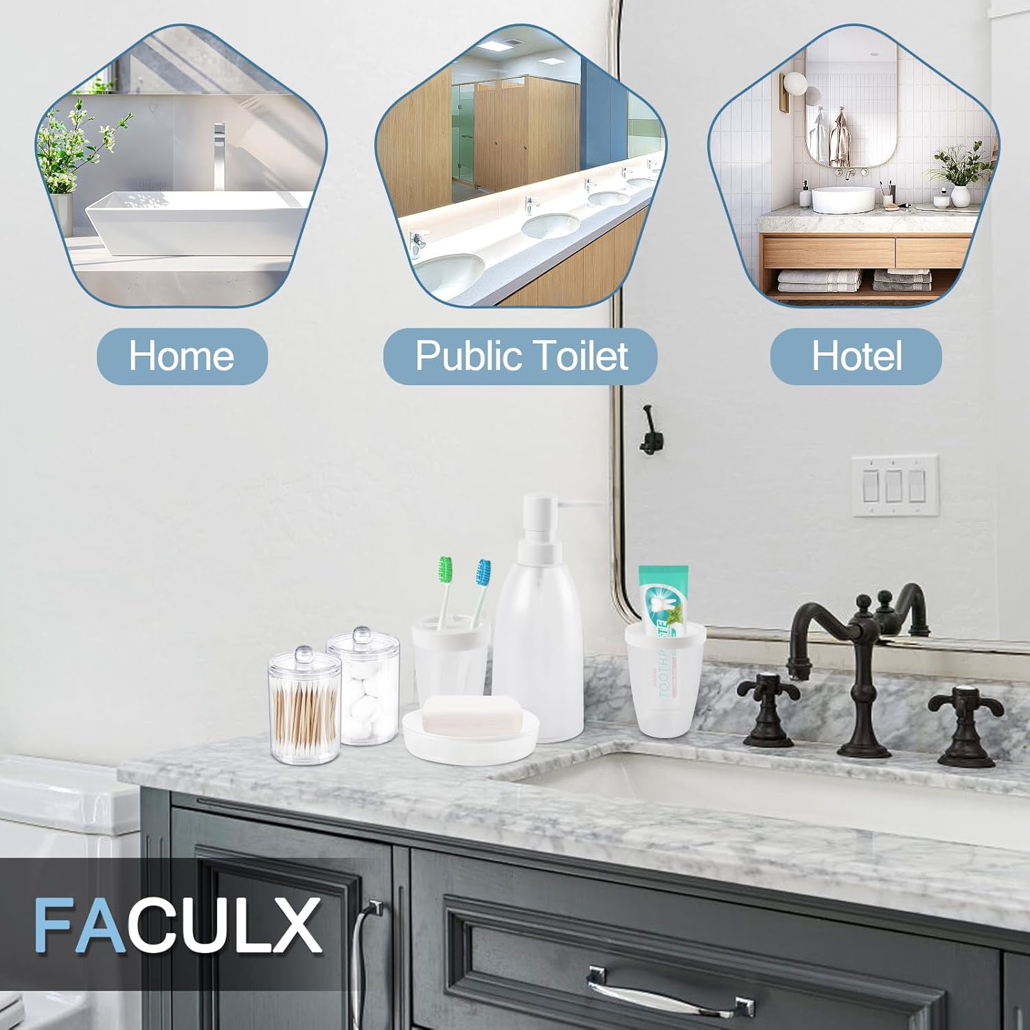 FACULX 8-Piece Bathroom Accessories Set White