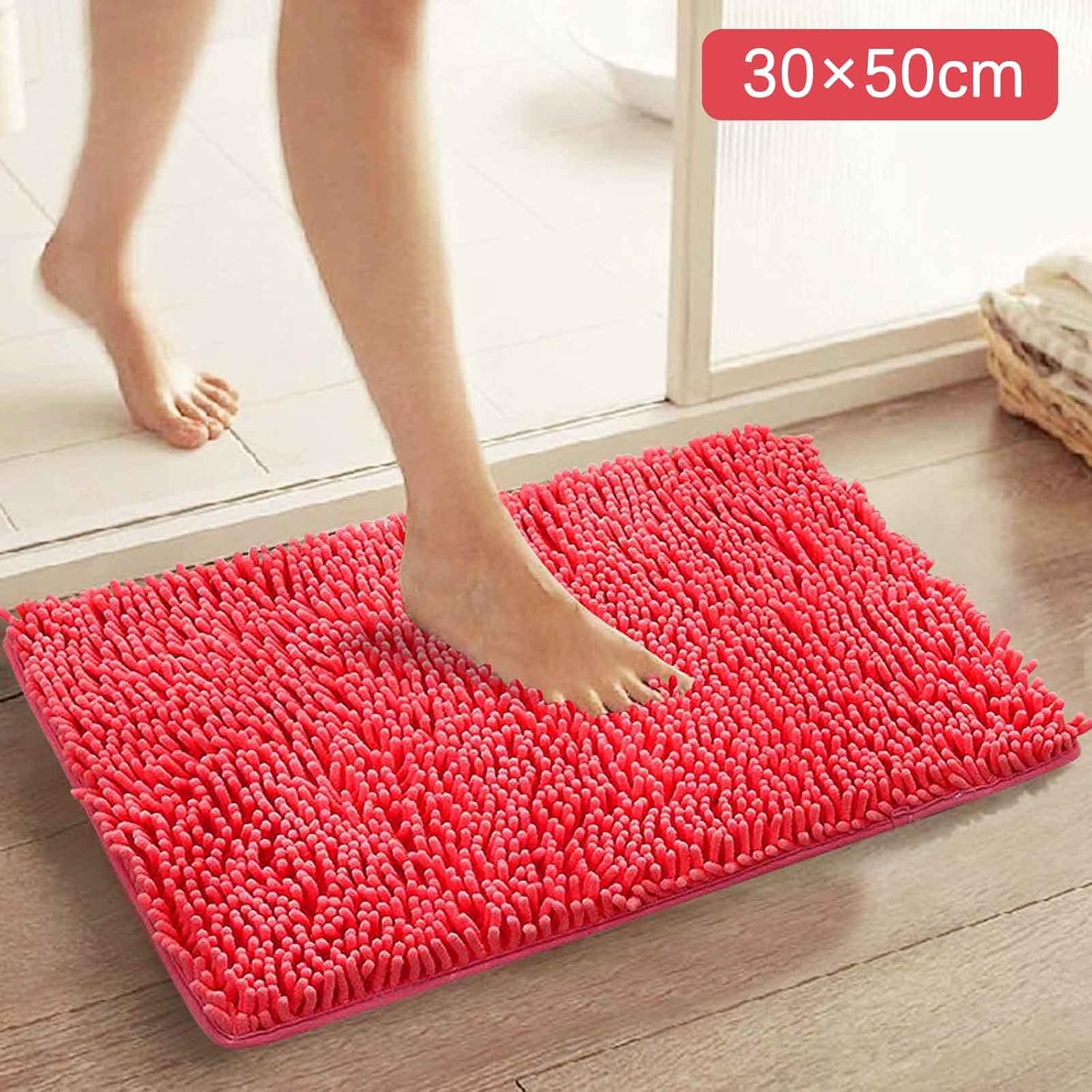 Scceatti Fluffy Bath Rug - Non Slip Soft Thick 20x12In Light Red Pink