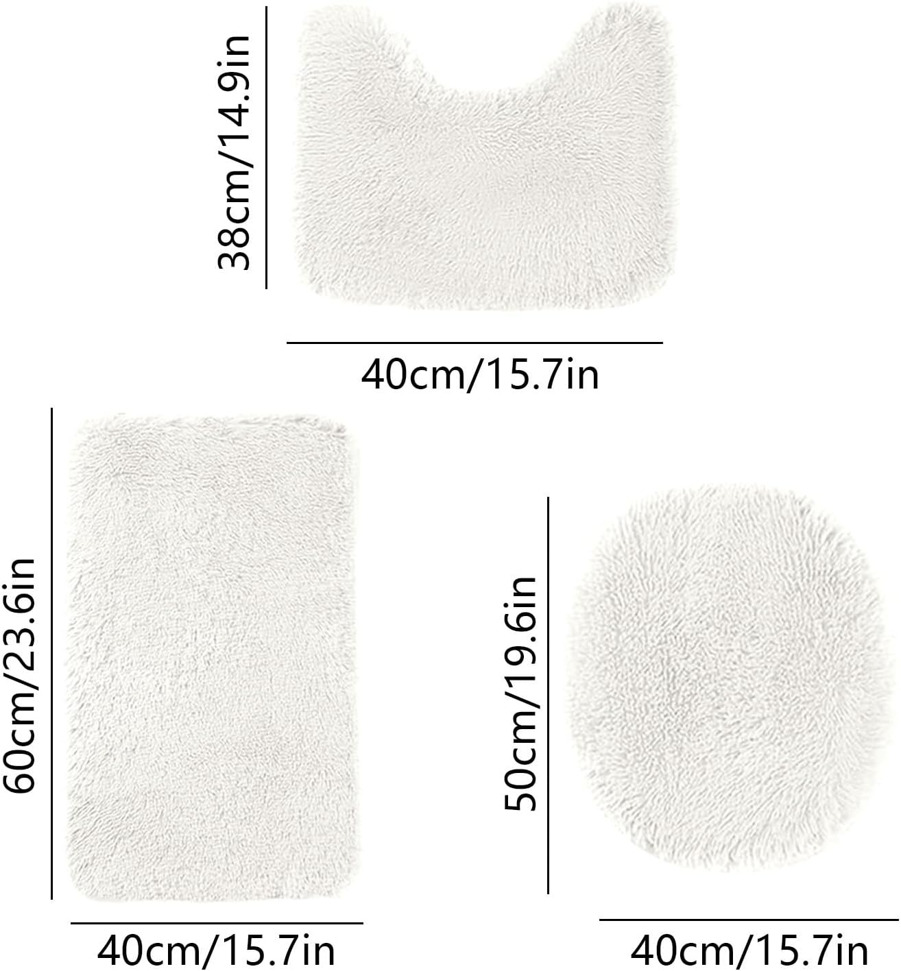3 Piece Bath Rug Set - Non-Slip Microfiber Rugs with Rubber Backing