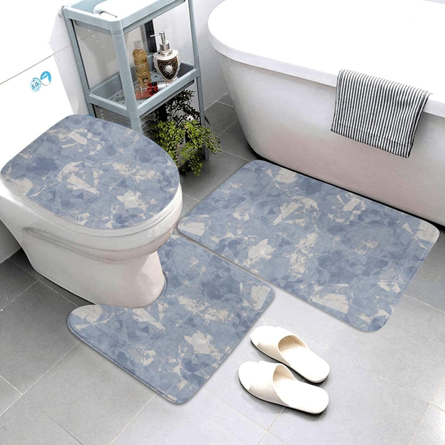 French Linen Print 3 Piece Bathroom Rug Set