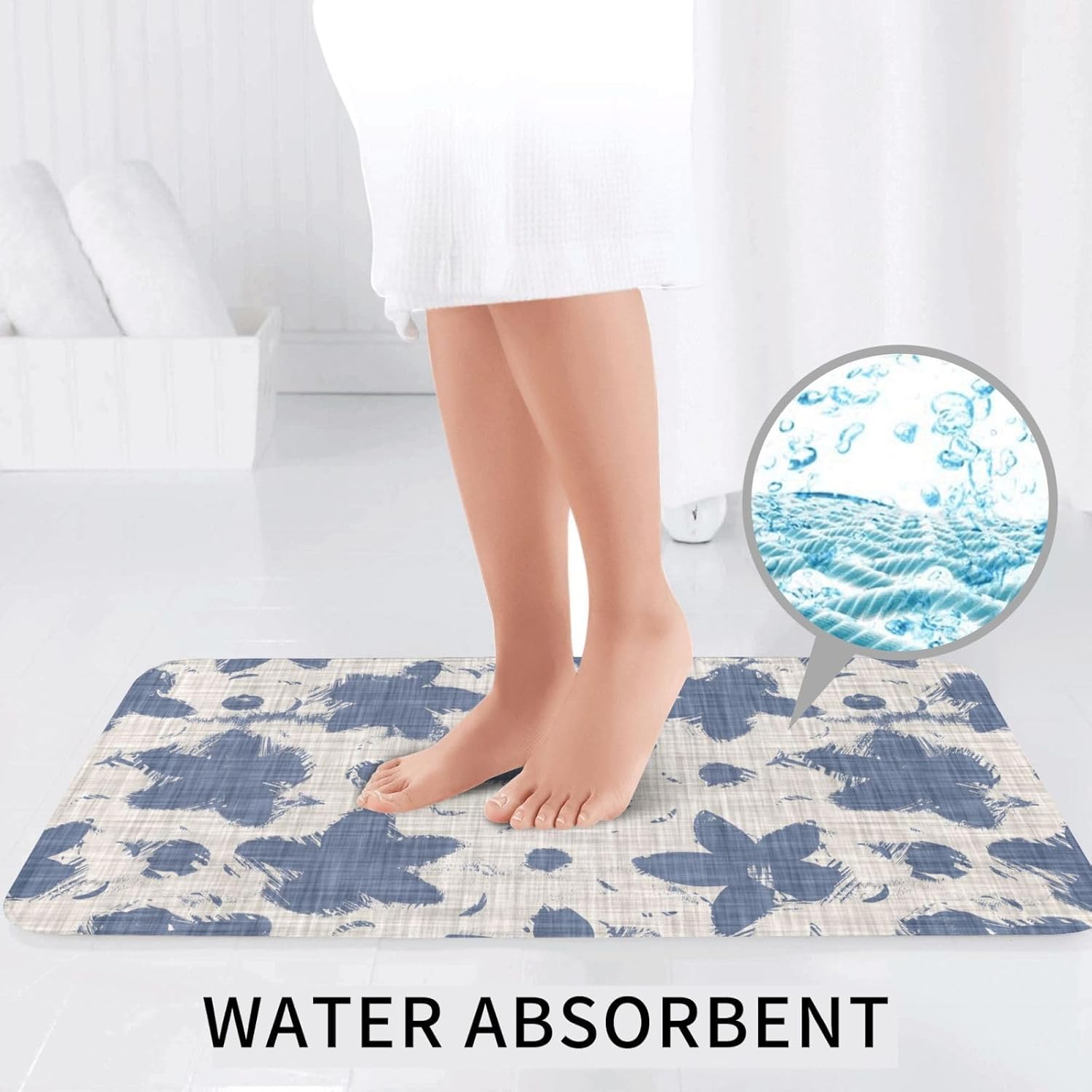 French Linen Floral 3-Piece Bathroom Rug Set
