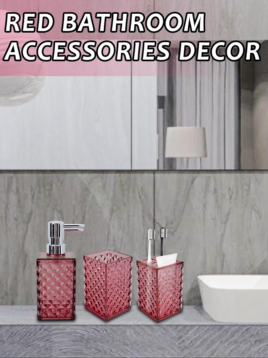 Cevly 4-Piece Bathroom Accessories Set Acrylic Fuchsia
