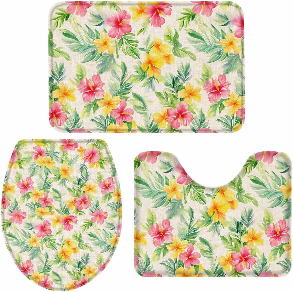 LgioyxQ Yellow Red Flowers Bath Rug Set 3 Piece